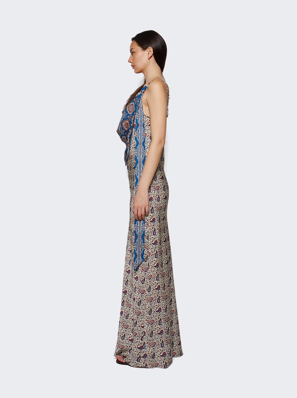Long Satin Dress Paisley Bandana Print - 3