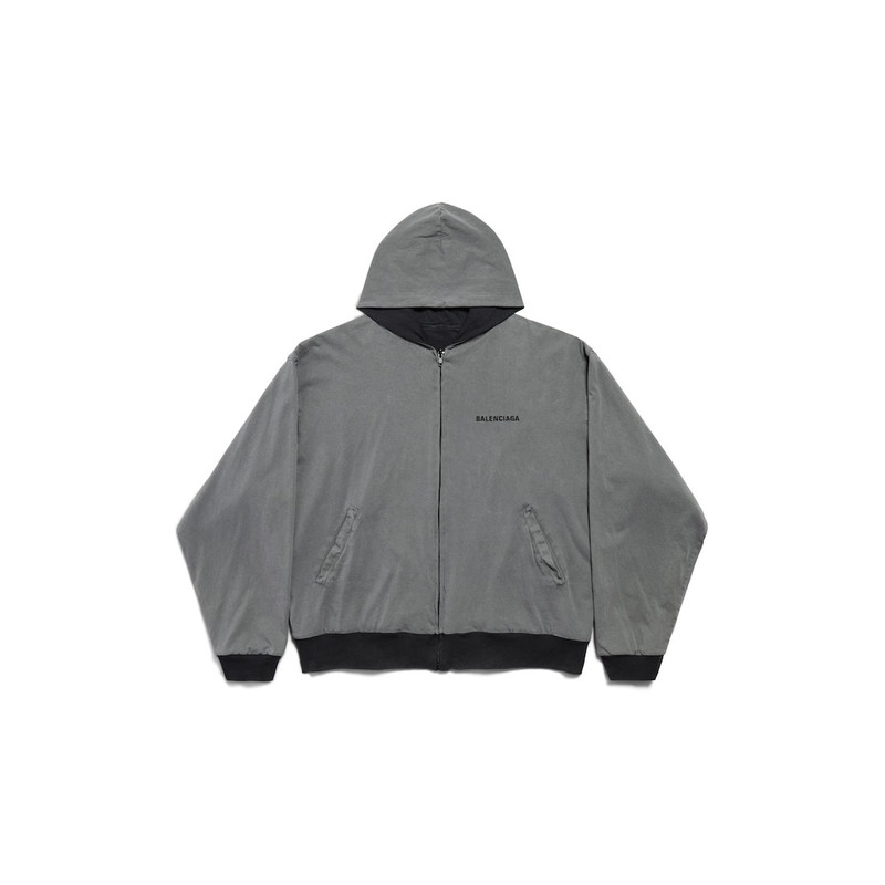 Men's Balenciaga Back Reversible Zip-up Hoodie in Grey/faded Black 1