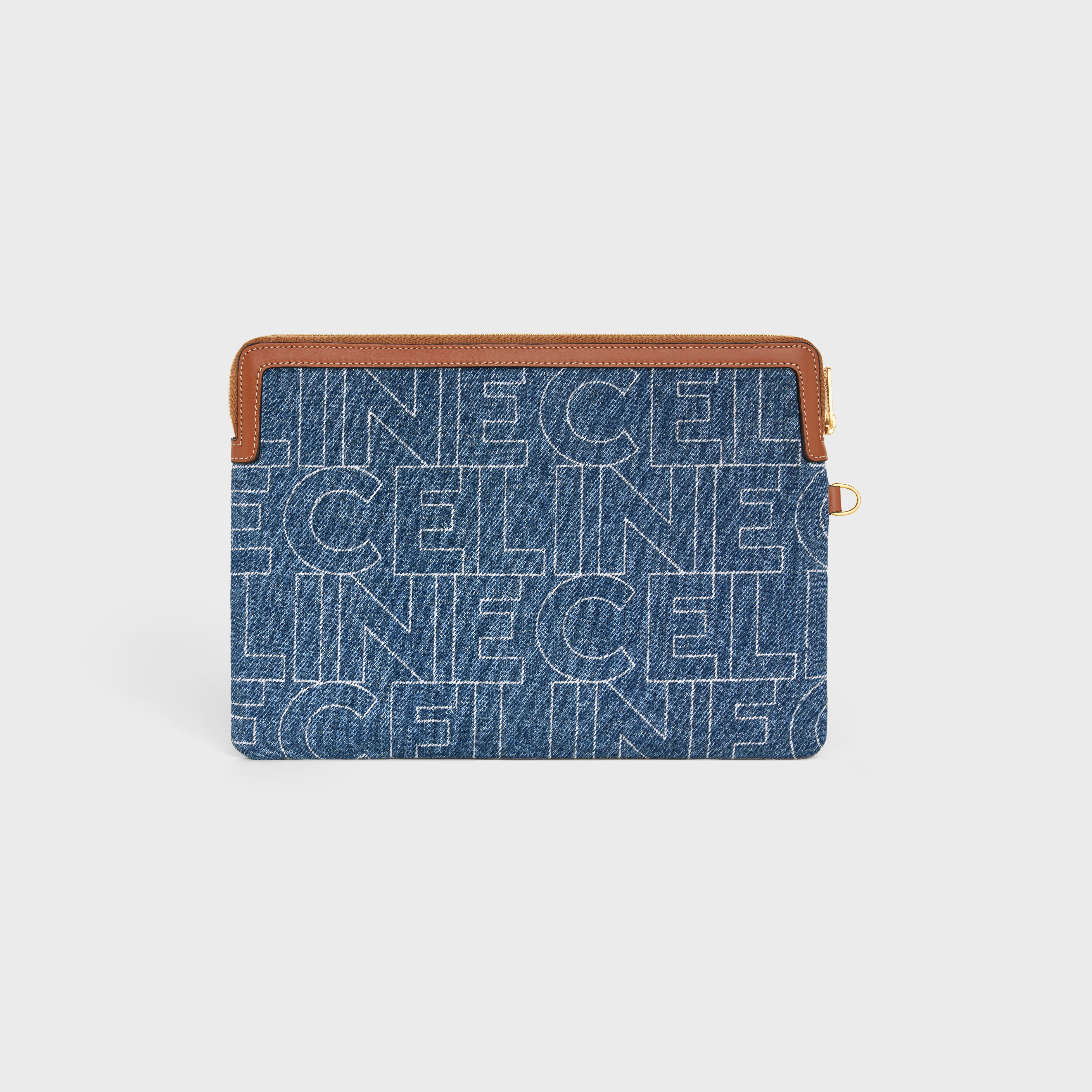 SMALL POUCH WITH STRAP in DENIM WITH CELINE ALL-OVER PRINT - 4