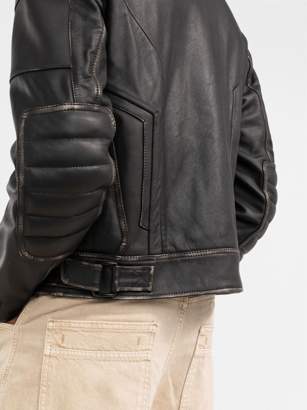 ribbed-panel biker jacket - 5