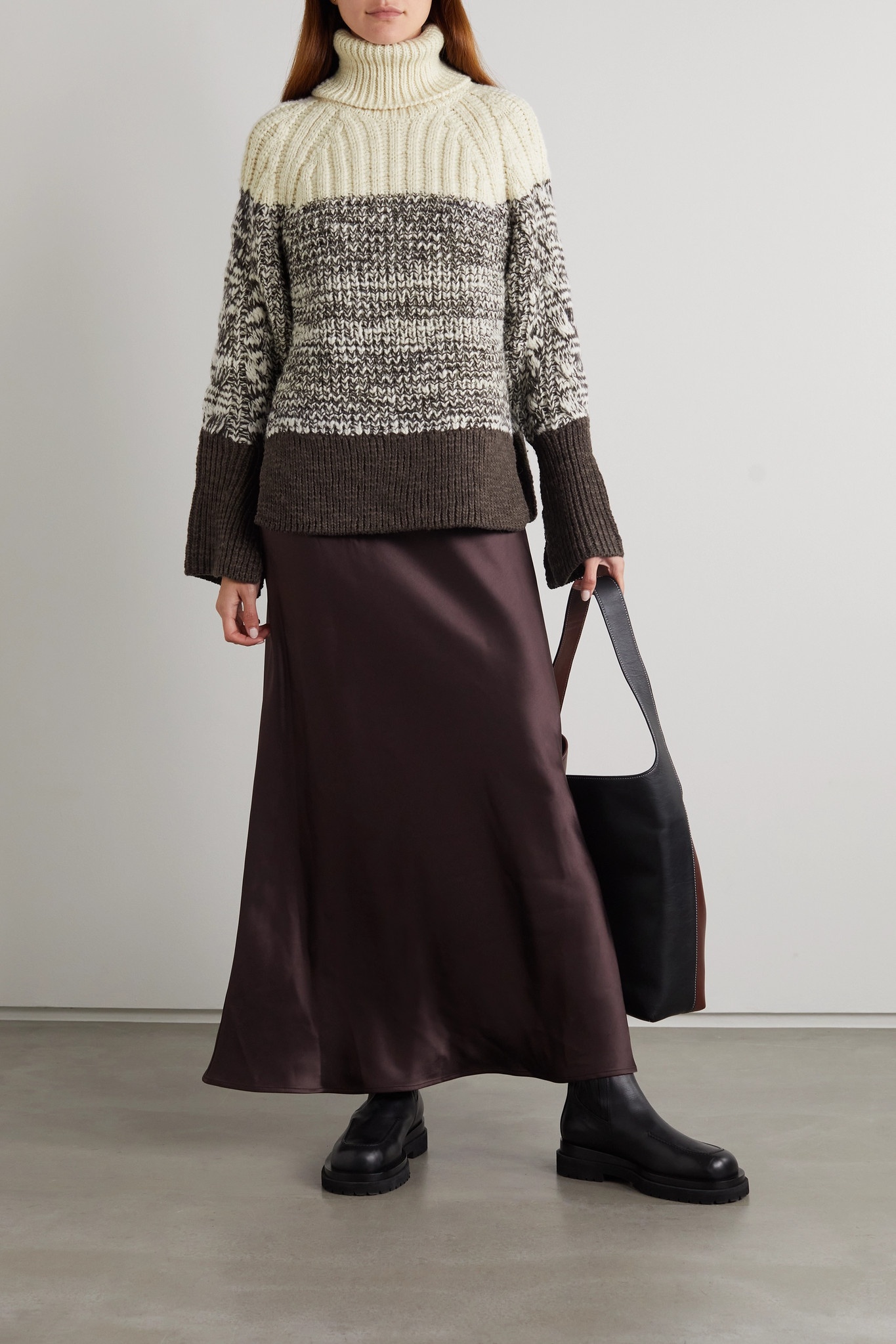 Striped cable-knit wool turtleneck sweater - 4