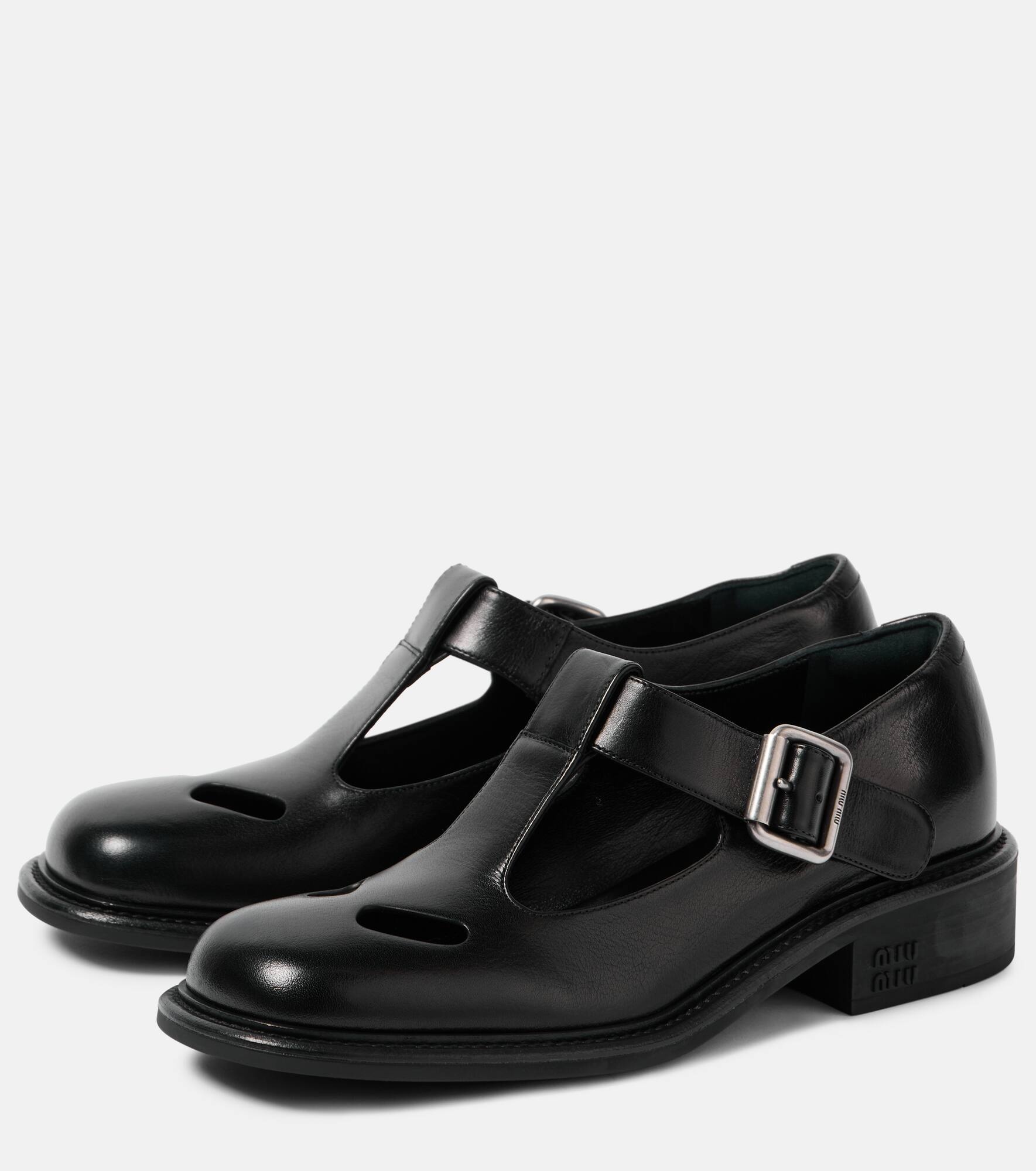 Cutout leather Mary Jane flats - 4