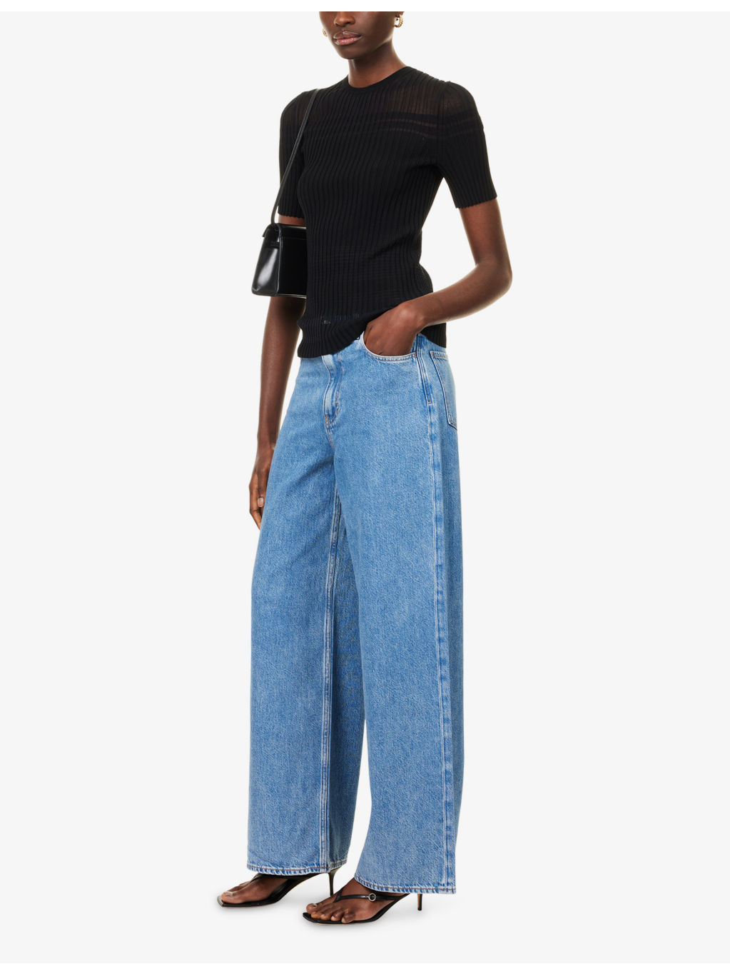 Ice Blue Wide-Leg Denim-Blend Jeans - 2