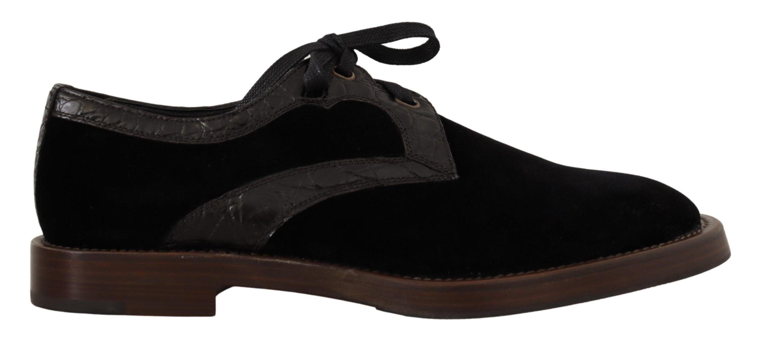 Dolce & Gabbana Black Velvet Exotic Leather Shoes - 1