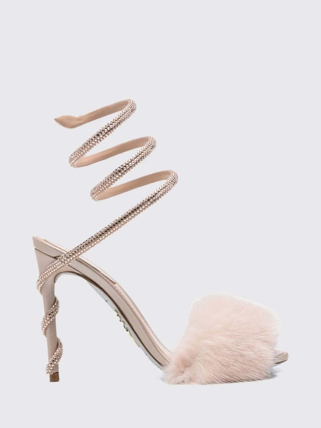 RENE CAOVILLA Margot Leather Sandals with Stiletto Heel and Crystal Snake Strap - 1