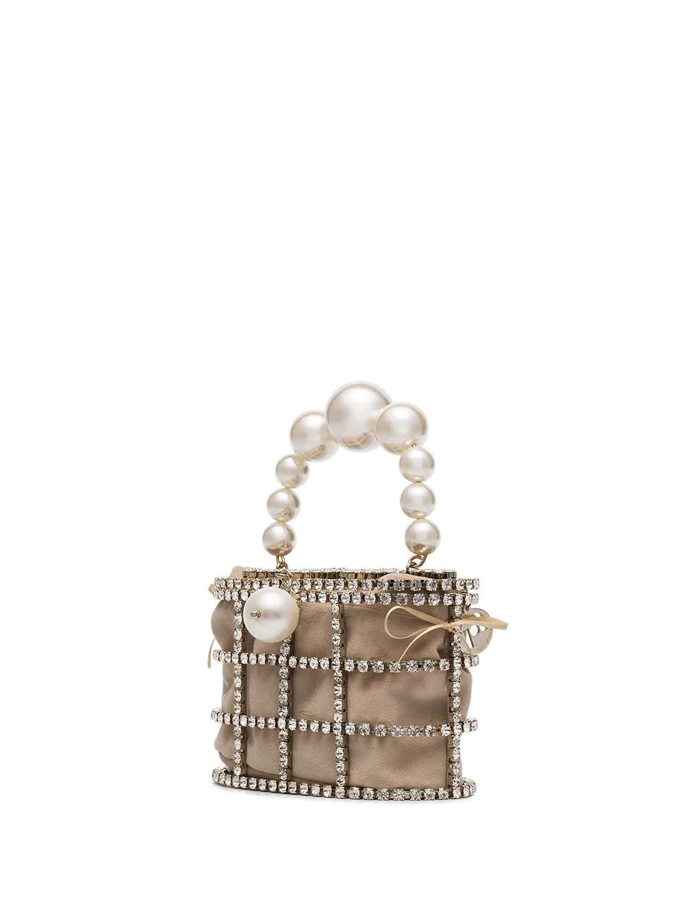 beige Holli pearl embellished brass cage bag - 4