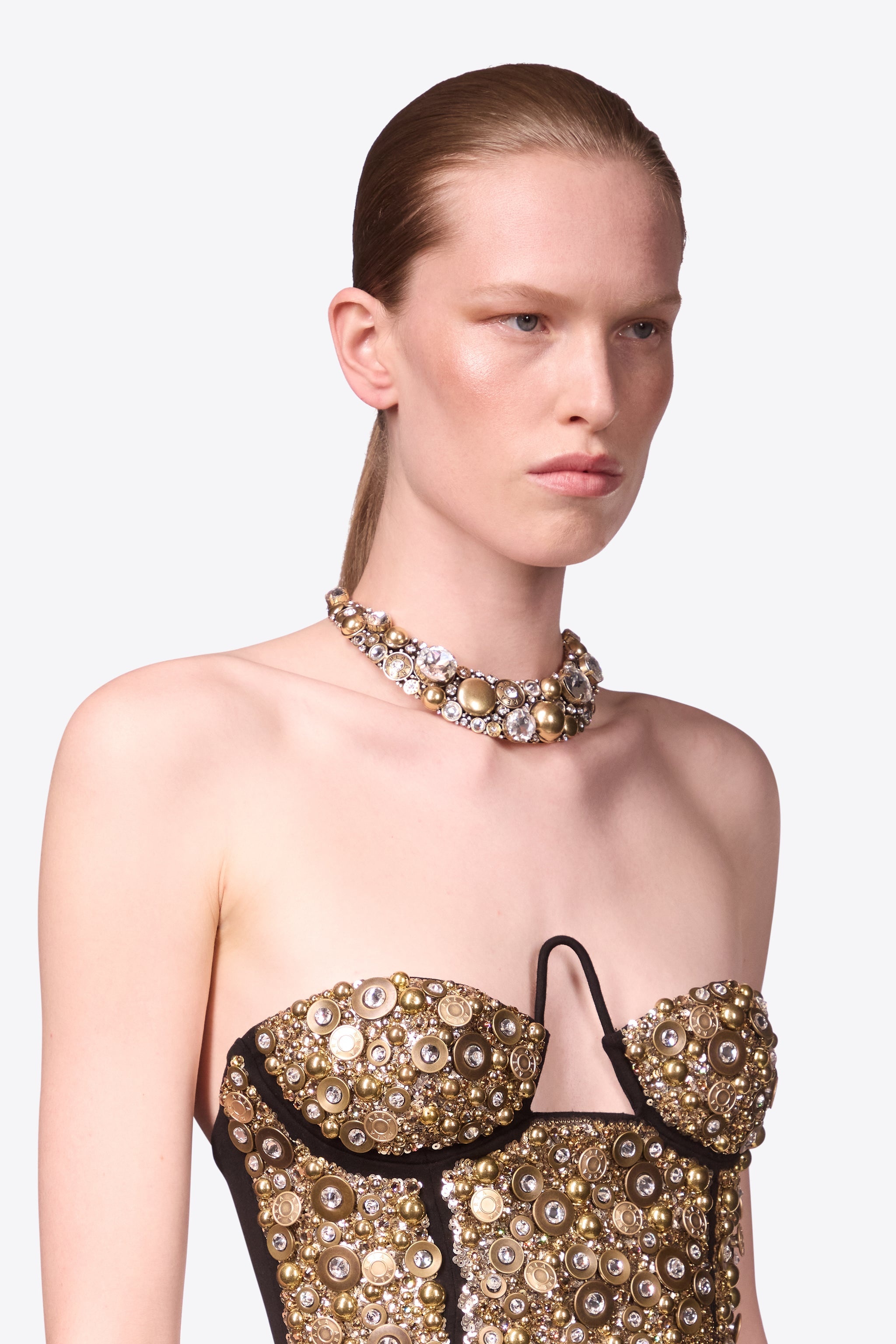 CRYSTAL BUTTON CLUSTER CHOKER NECKLACE - 3