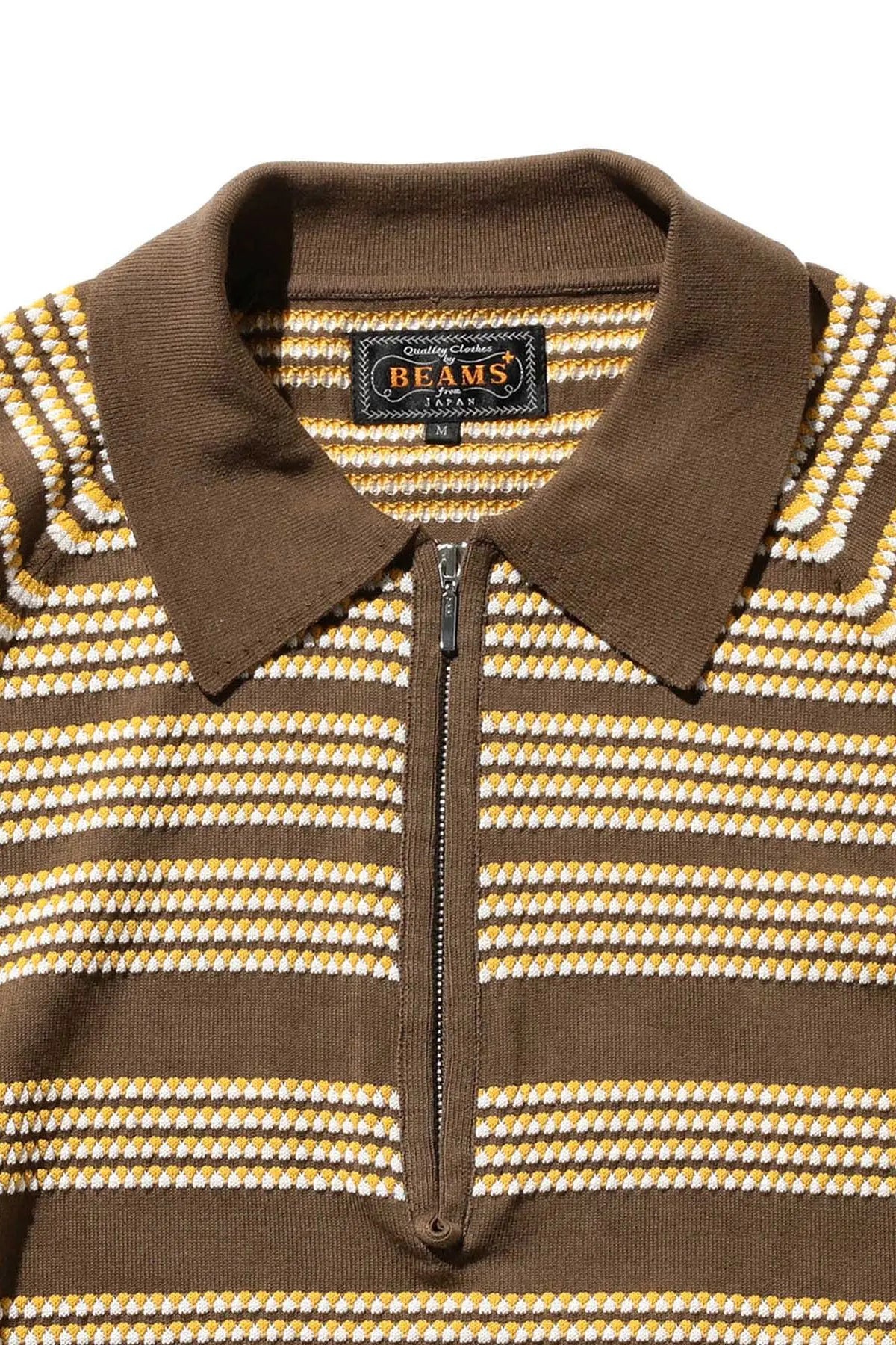 Half Zip Knit Polo Jacquard - Brown - 3