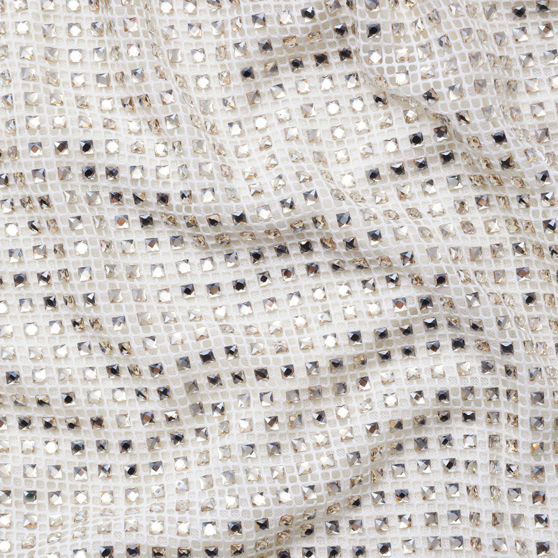 Cream Square Rhinestone Fishnet Midi Dress 5