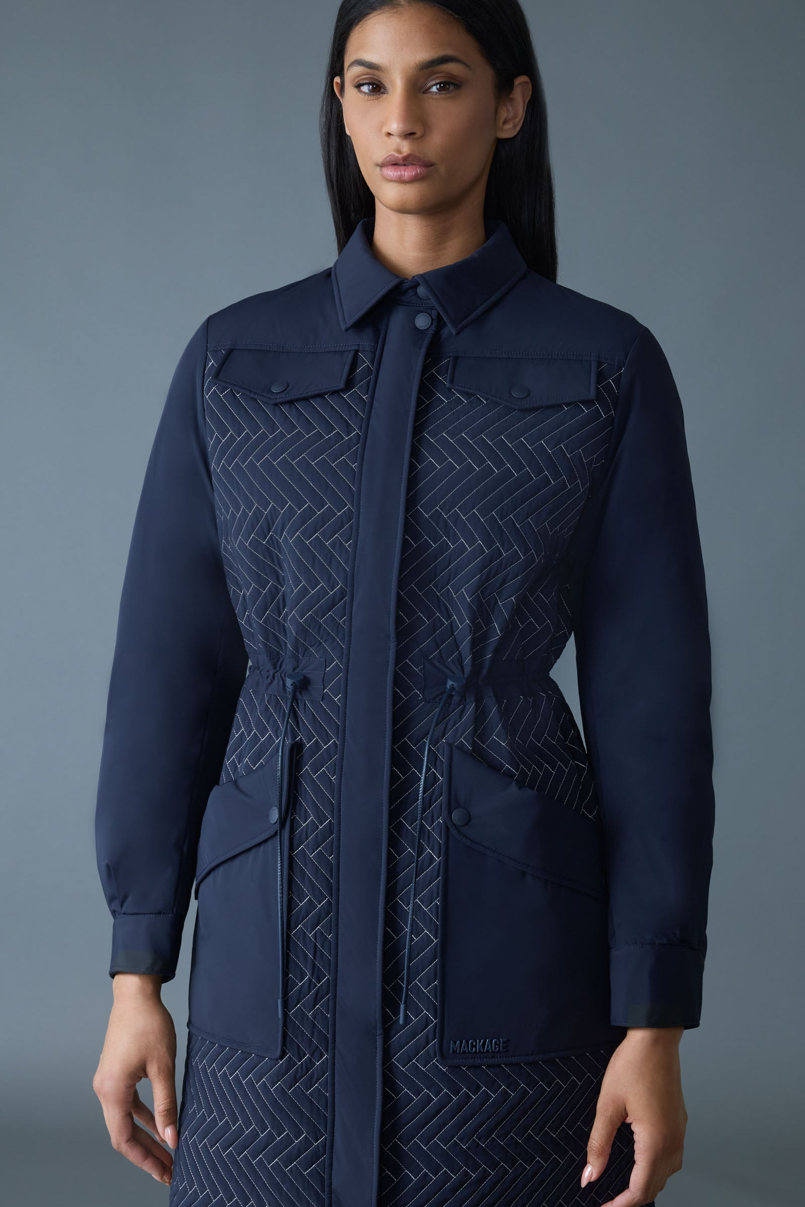 NAOLIN Long Down Coat with Chevron Quilt - 5