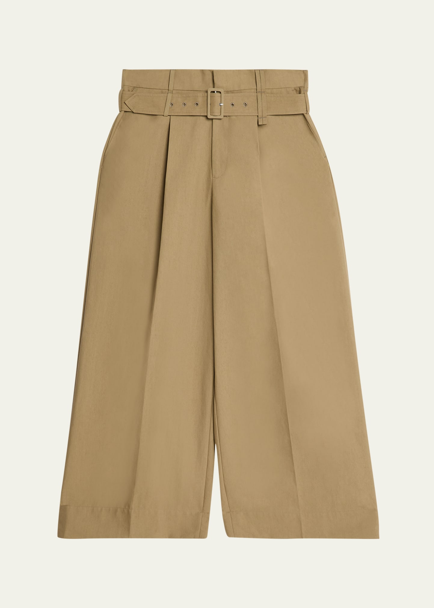 Men's Olive Belted Cotton Wide-Leg Pants - 1