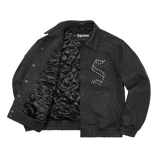 Supreme Pebbled Leather Varsity Jacket 'Black White' SUP-FW21-126 - 3
