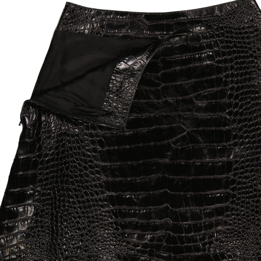 Balenciaga Ladies Black Crocodile-Effect A-Line Skirt - 7