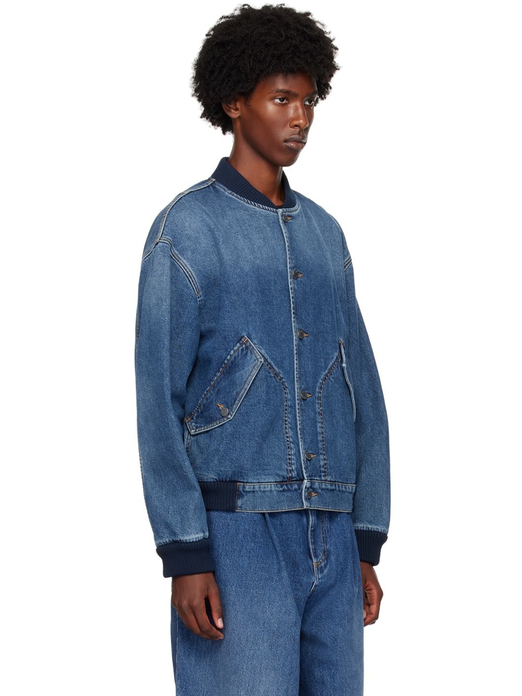 Blue Barcode Patch Denim Bomber Jacket - 2