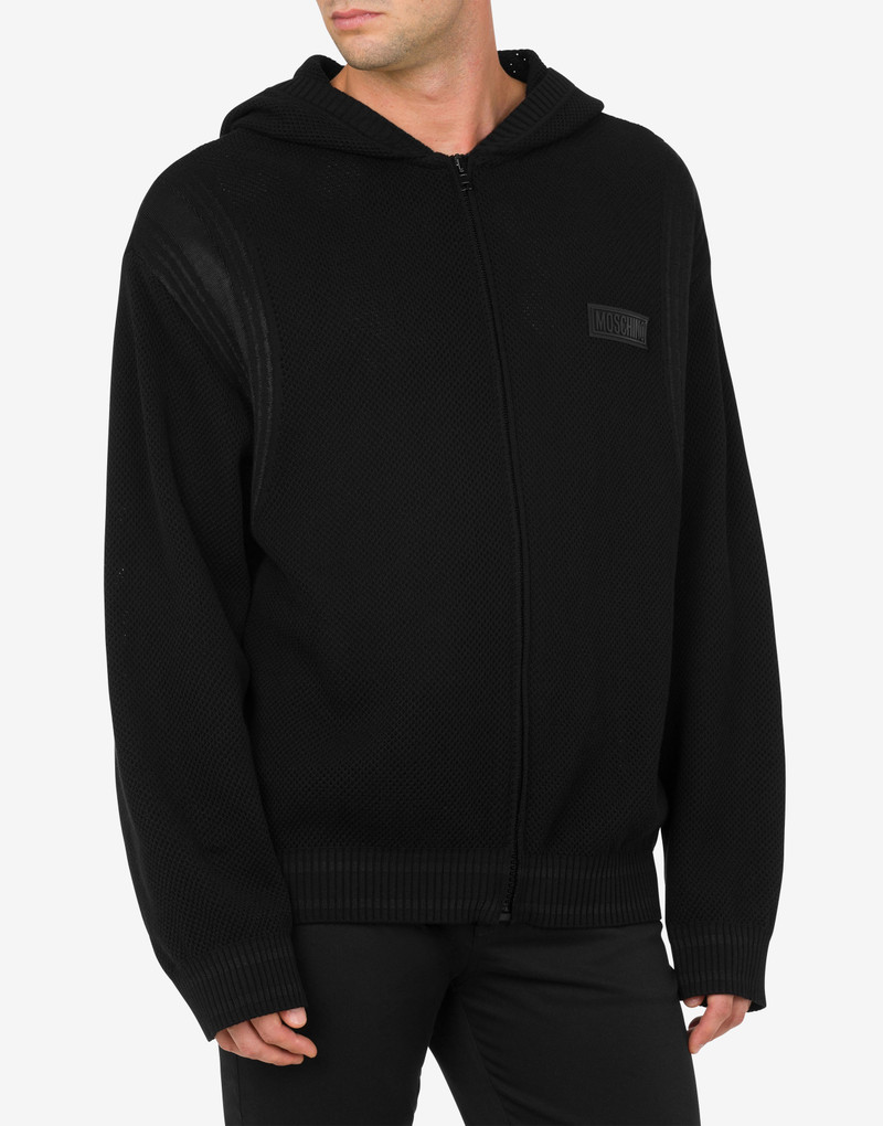 Moschino RUBBER LOGO OPEN-KNIT HOODIE outlook