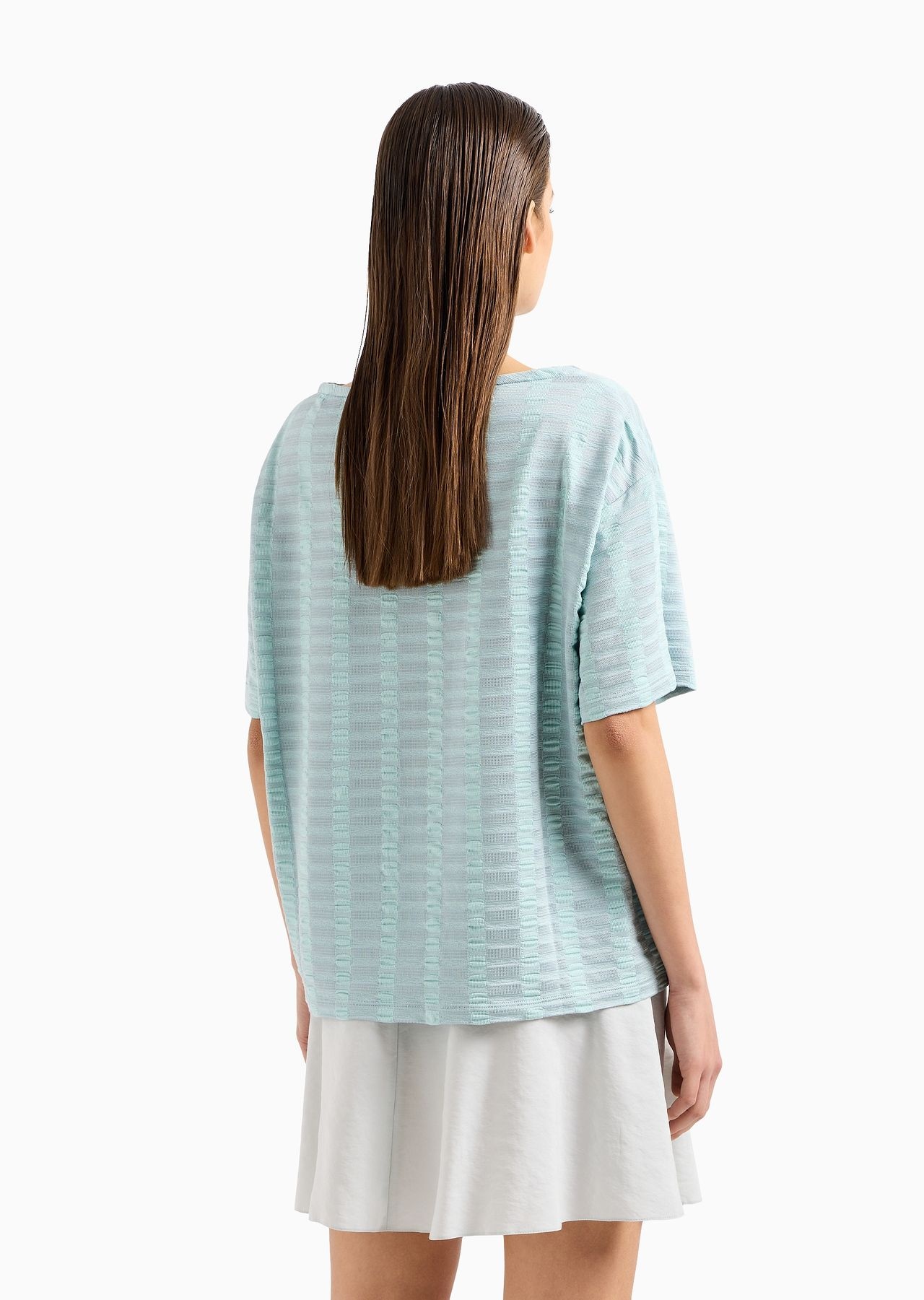 Boxy short-sleeved jumper in two-tone viscose jacquard with embossed effect - 3