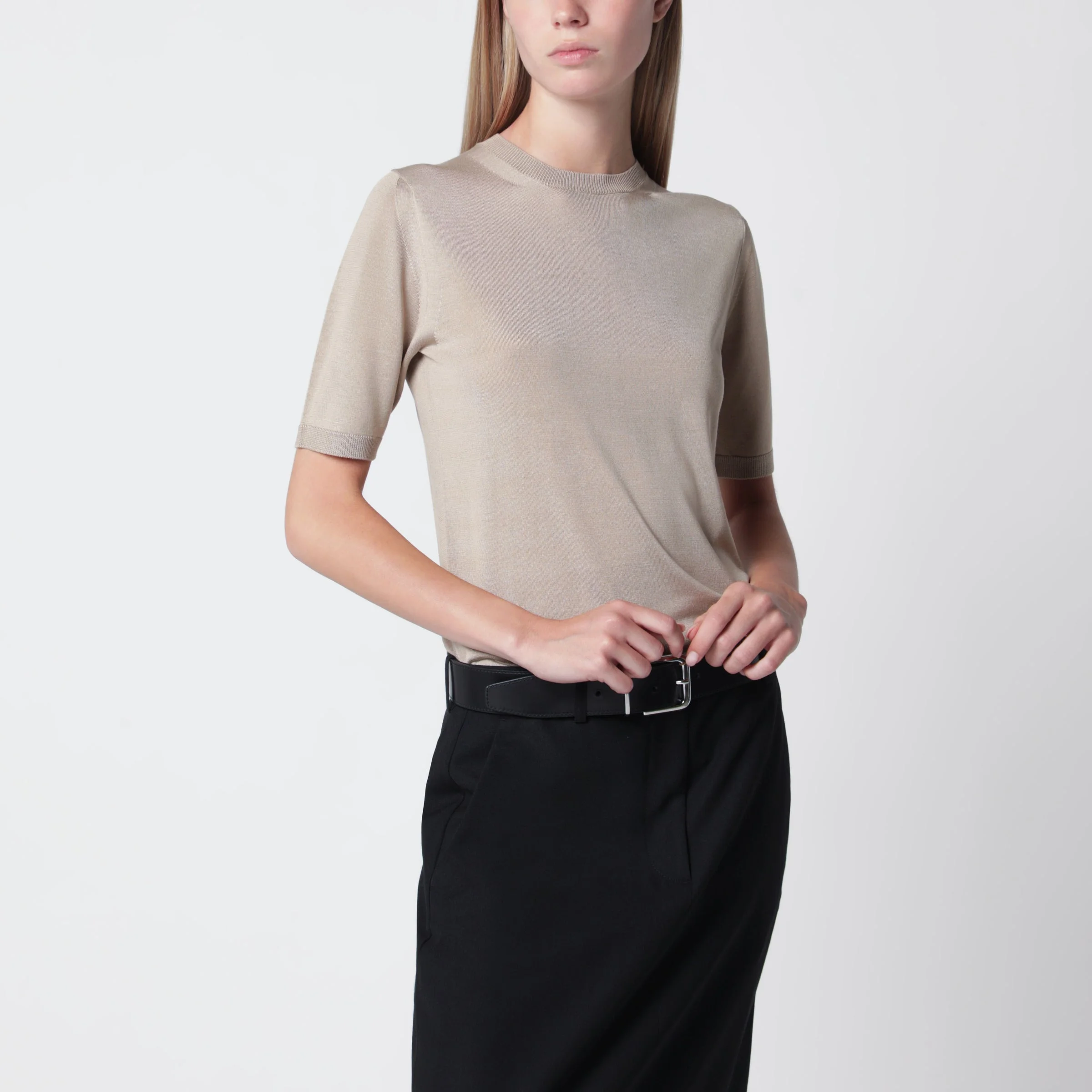 Rock beige cashmere and silk sweater - 1