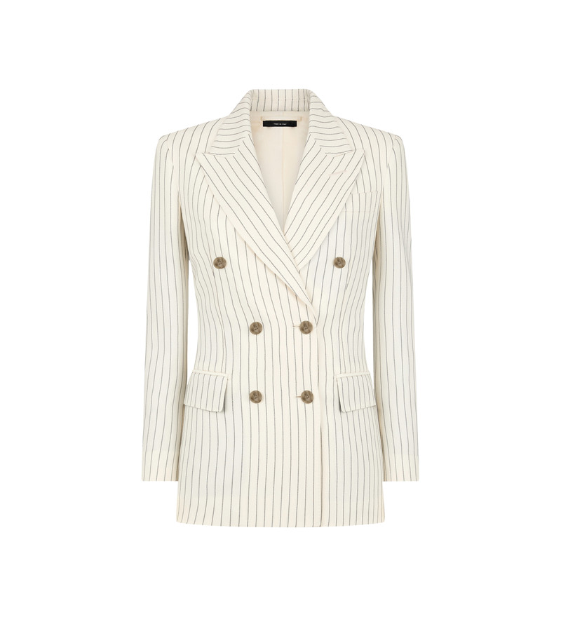 STRIPED WOOL AND SILK BLEND "WALLIS" DOUBLE BREASTED JACKET - 1