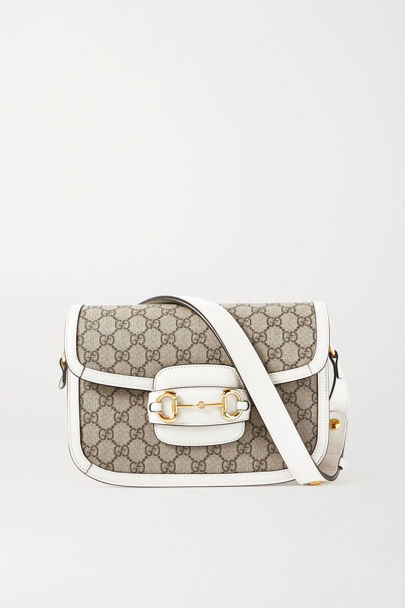Horsebit 1955 leather-trimmed printed coated-canvas shoulder bag - 1