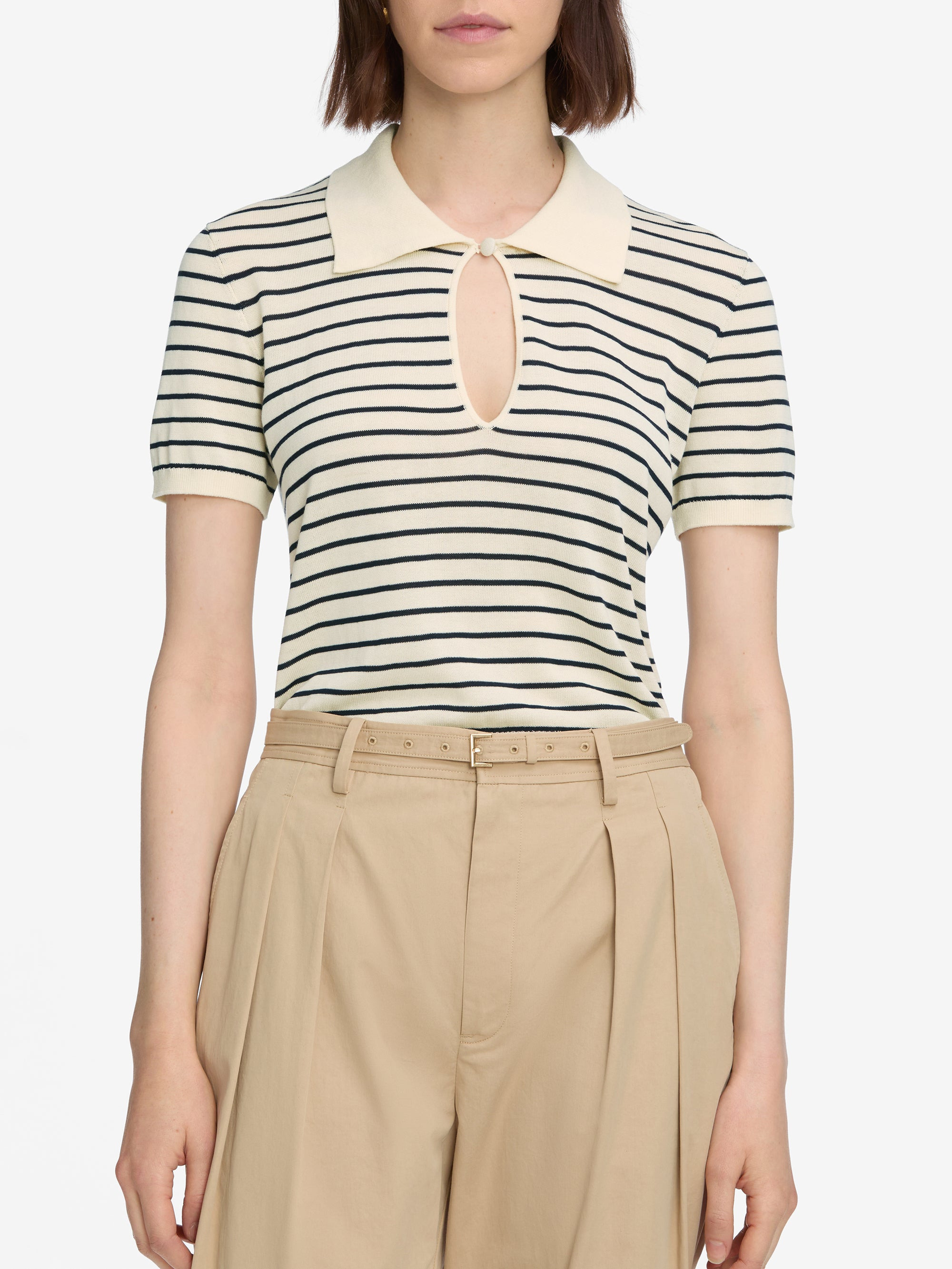 The Keyhole Polo in Cream Multi - 3