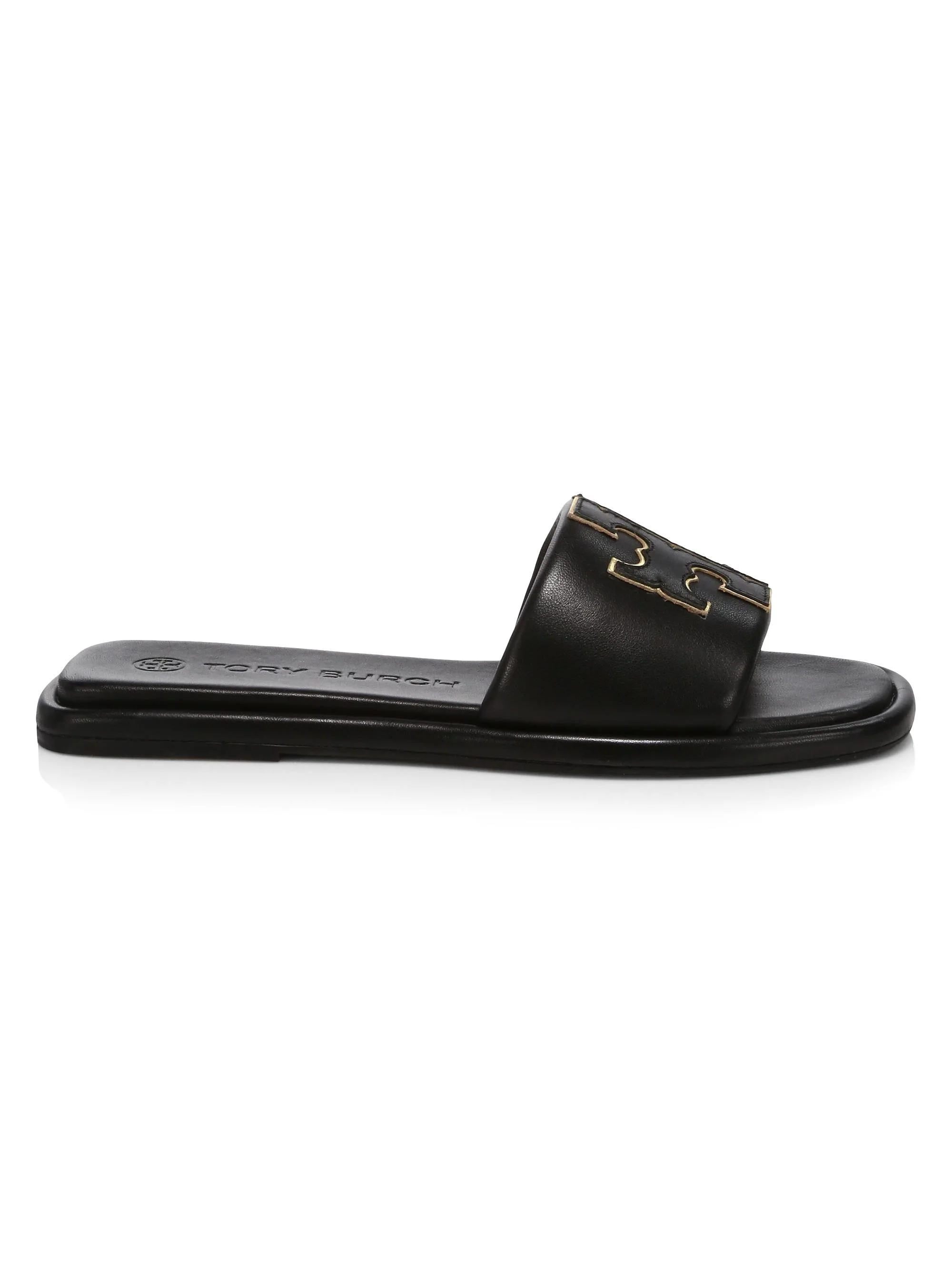 Women's Double-T Monogram Padded Leather Slide Sandals - Perfect Black - 1