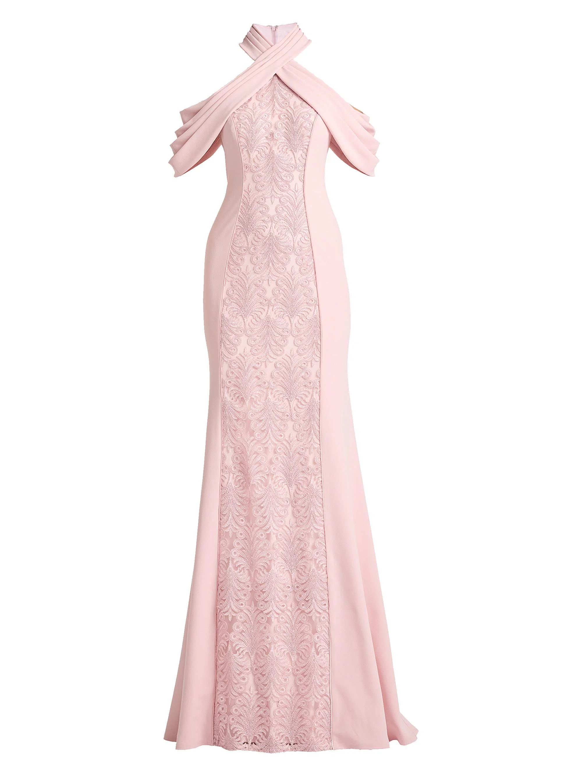 Women's Cold-Shoulder Corded Lace Gown - Rose Quartz - 1