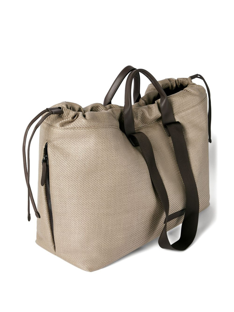 Raffia-effect nylon and leather small leisure bag 3
