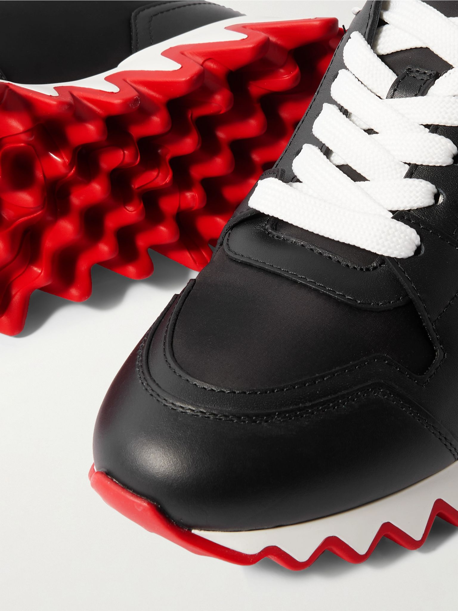 Nastroshark embroidered grosgrain-trimmed leather and shell sneakers Black - 4