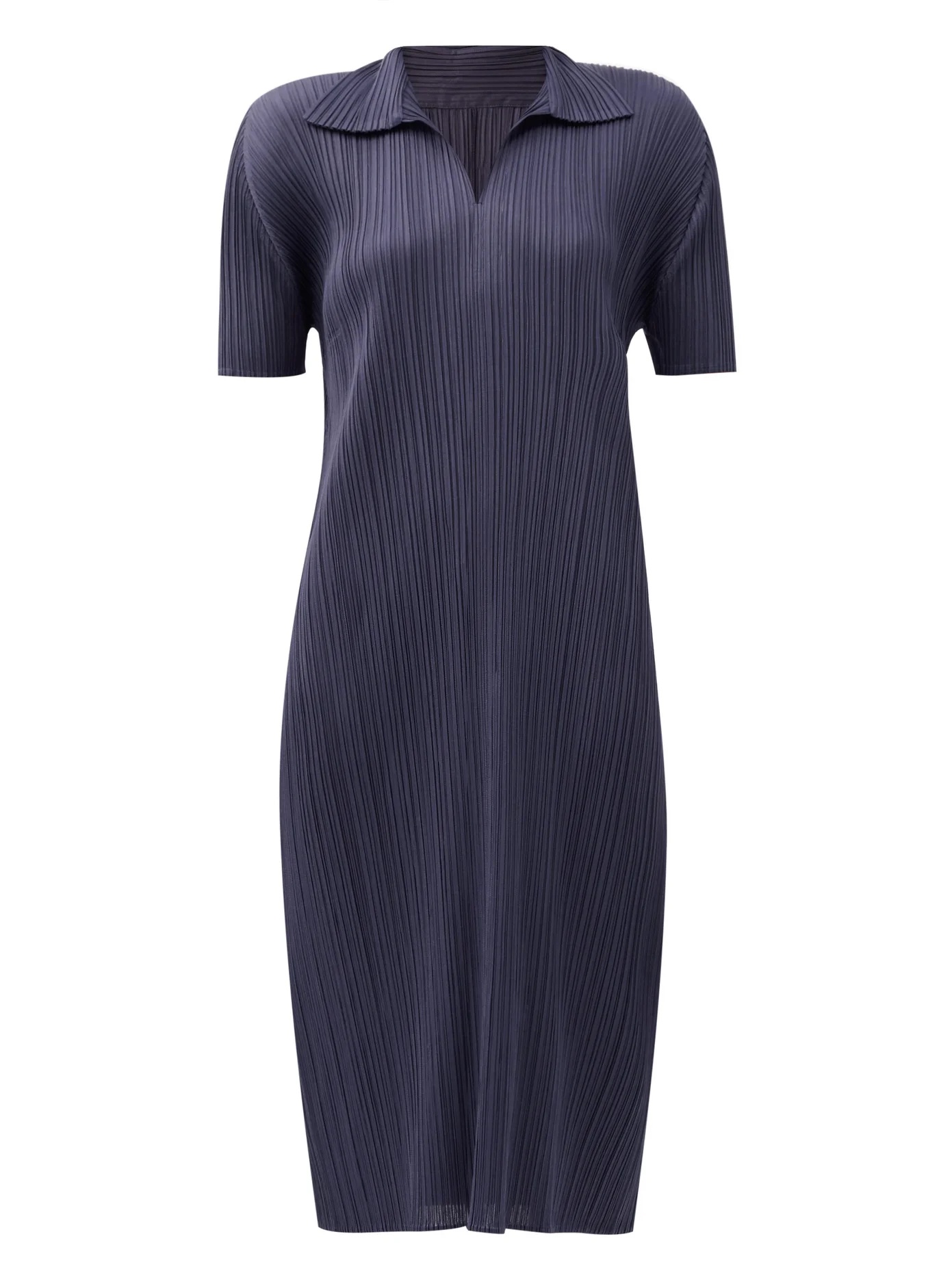 Collared technical-pleated midi dress - 1