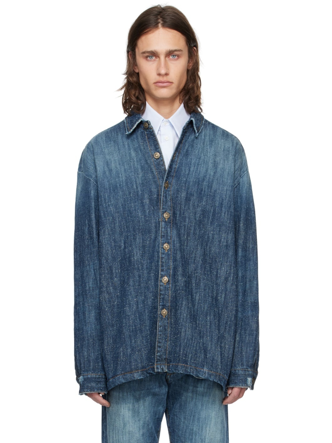 Blue Faded Denim Shirt - 1