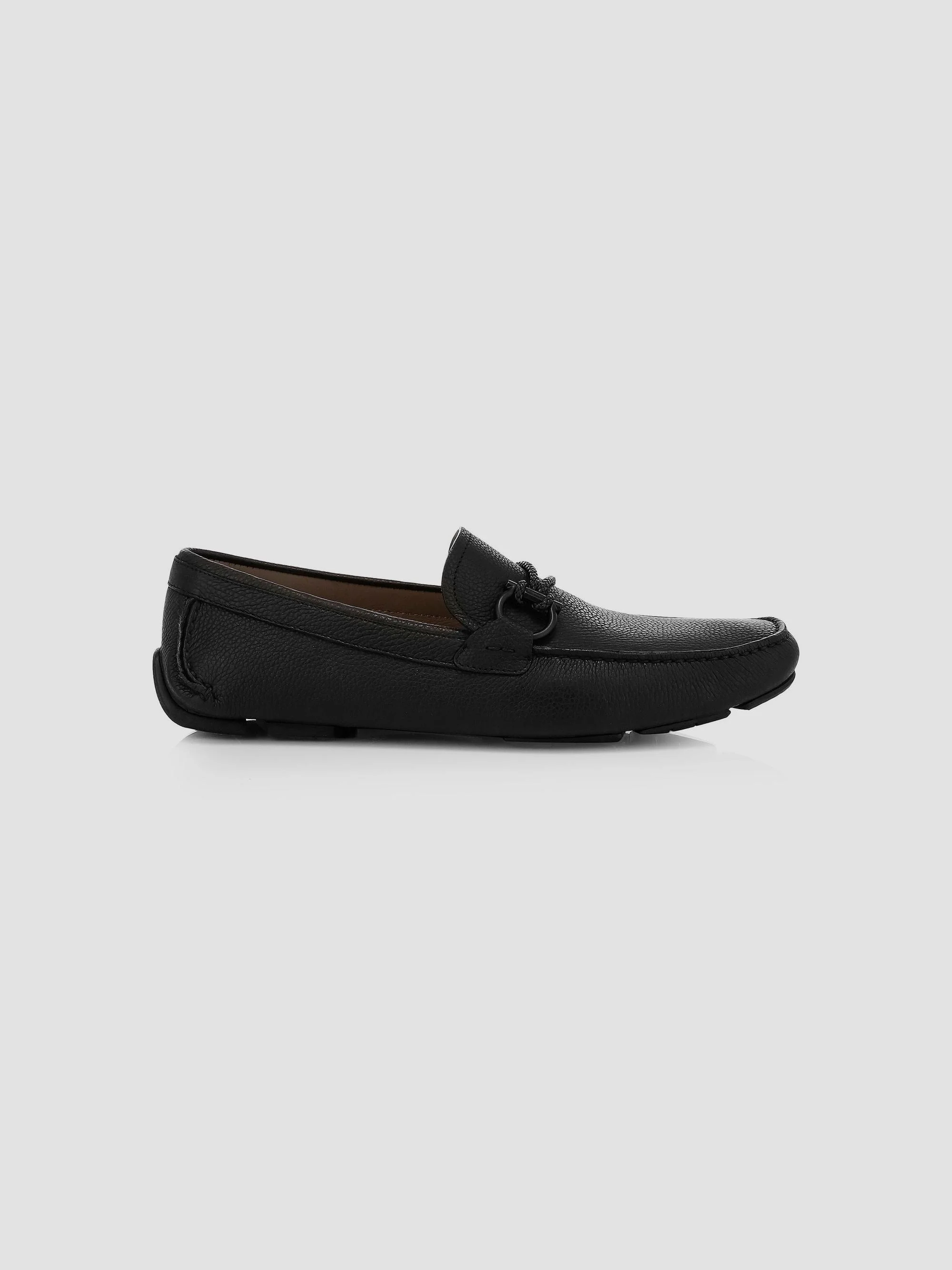 Men's Front Buckle Leather Driver Loafers - Nero - 1