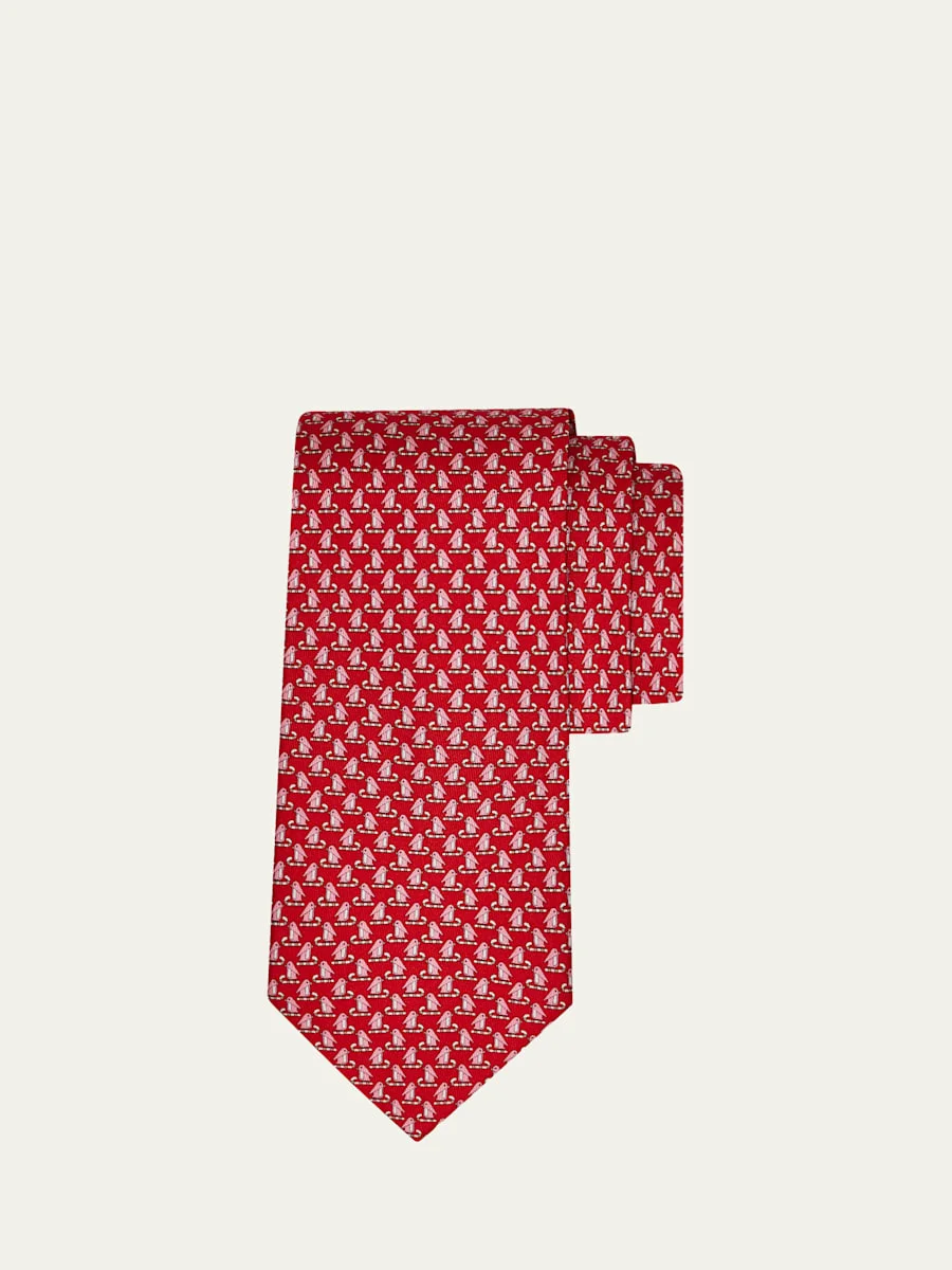 Men's Penguin on Sled Silk Tie - 1