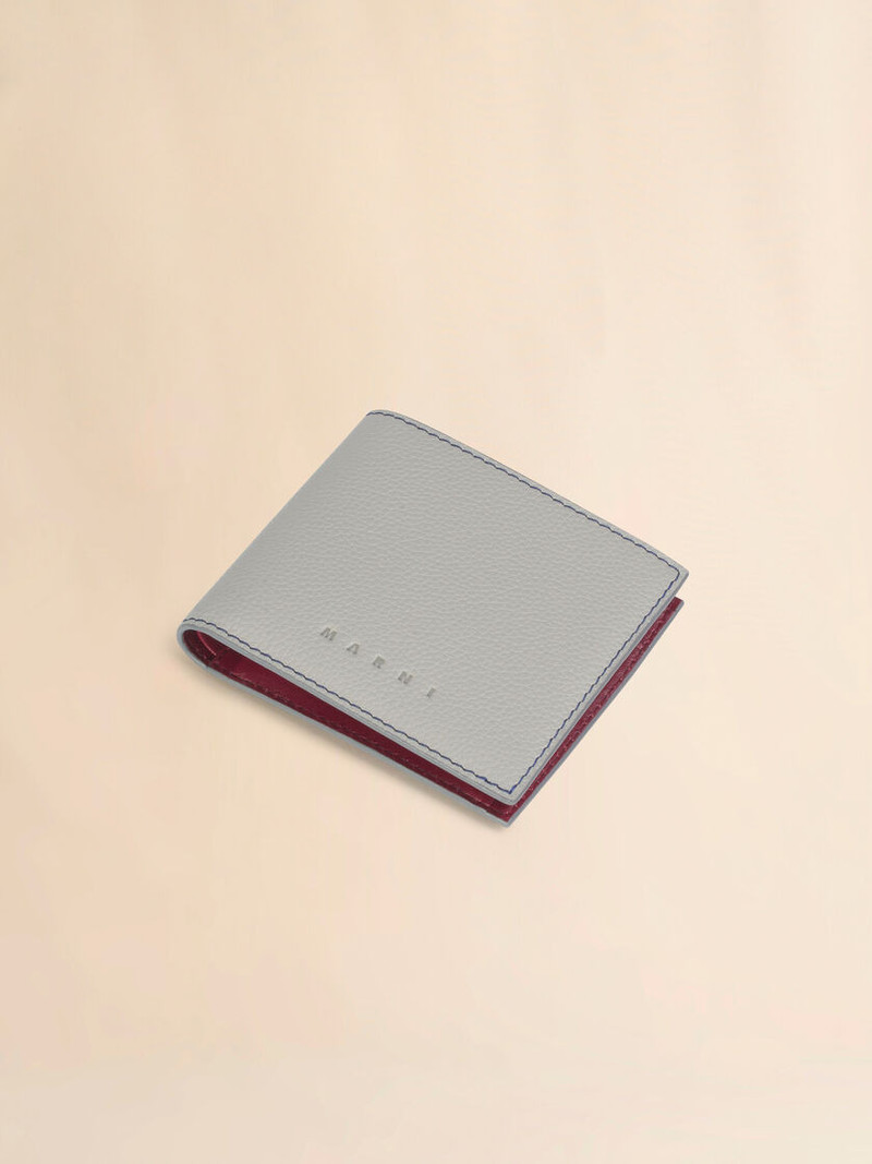 Marni GRAY LEATHER BIFOLD WALLET WITH CONTRAST STITCHING outlook