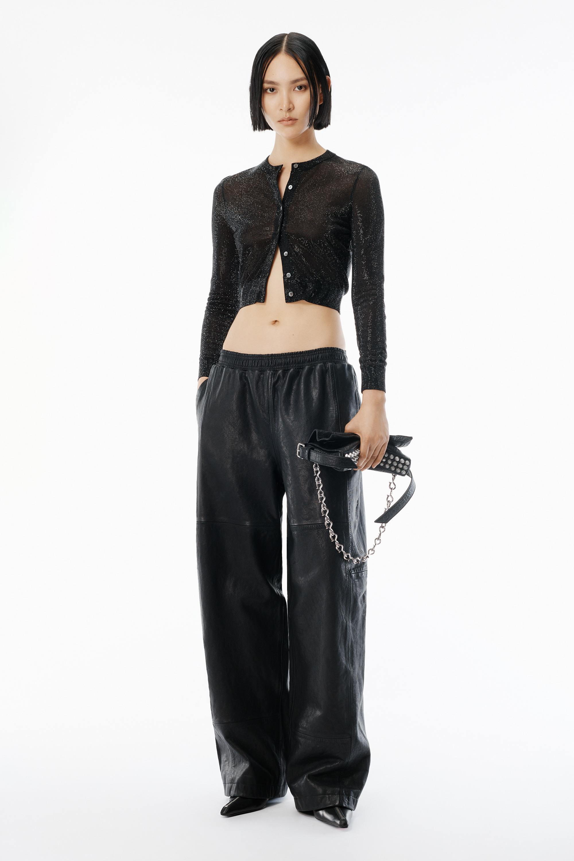 Beaded Hotfix Cropped Crewneck Cardigan - 4