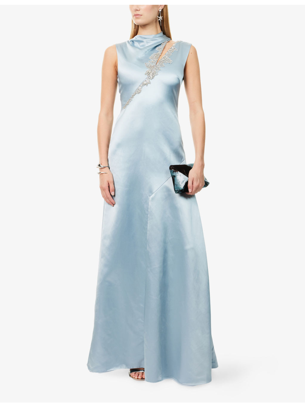 Crystal-Embellished Sleeveless Satin Gown - 2