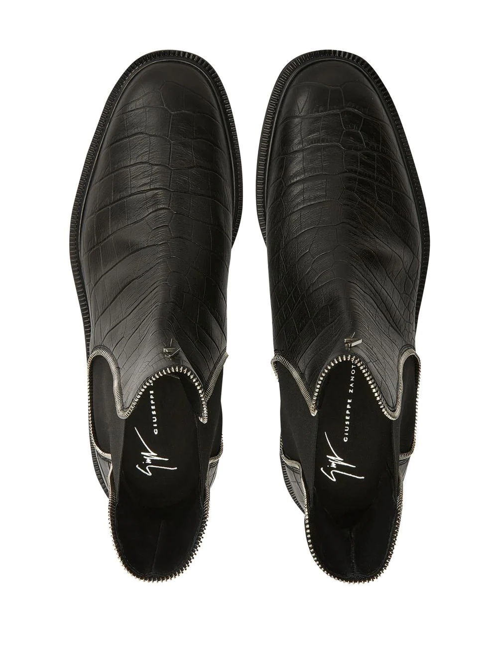 crocodile-effect leather ankle boots - 4