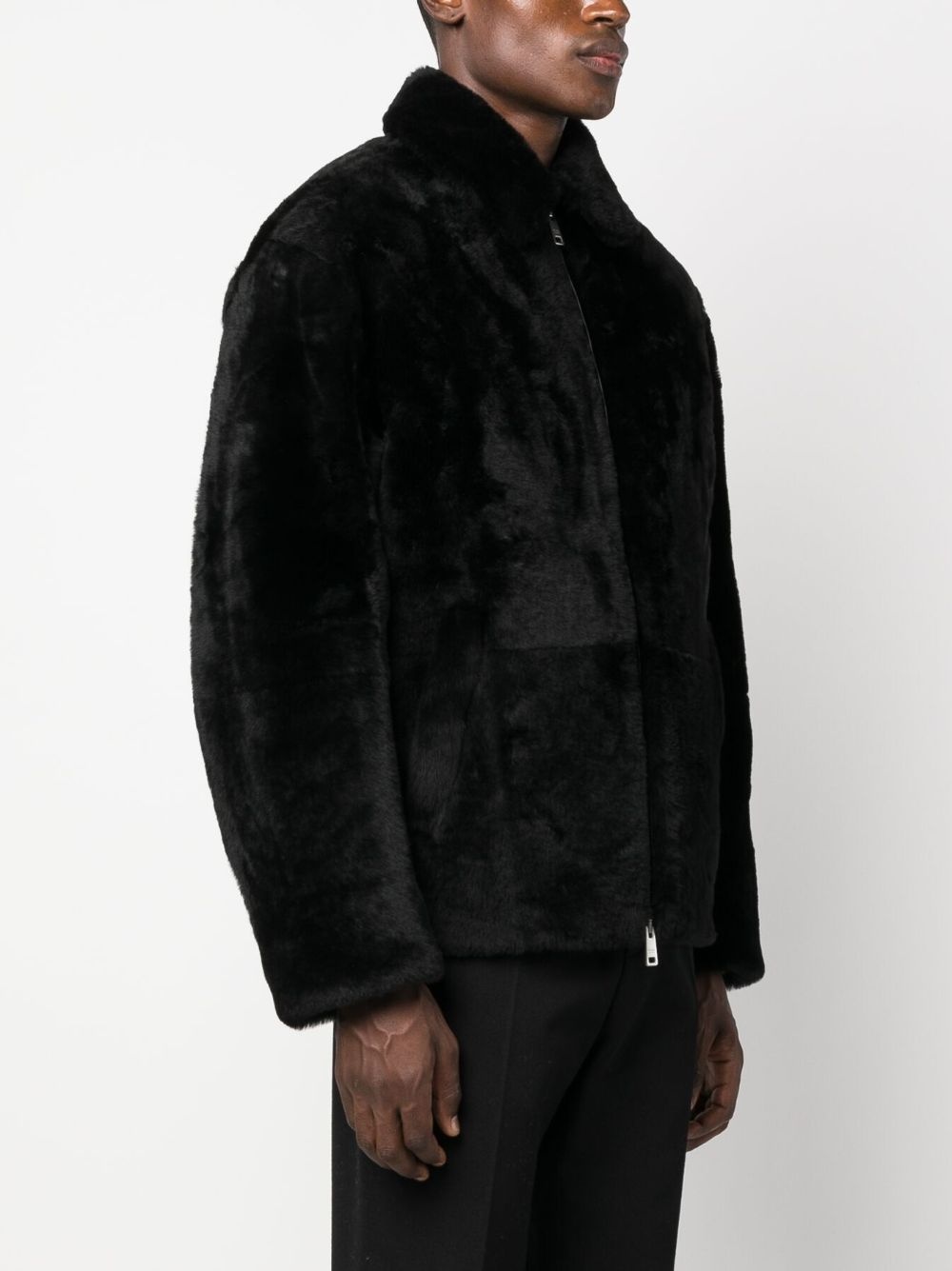 triangle-logo shearling jacket - 3