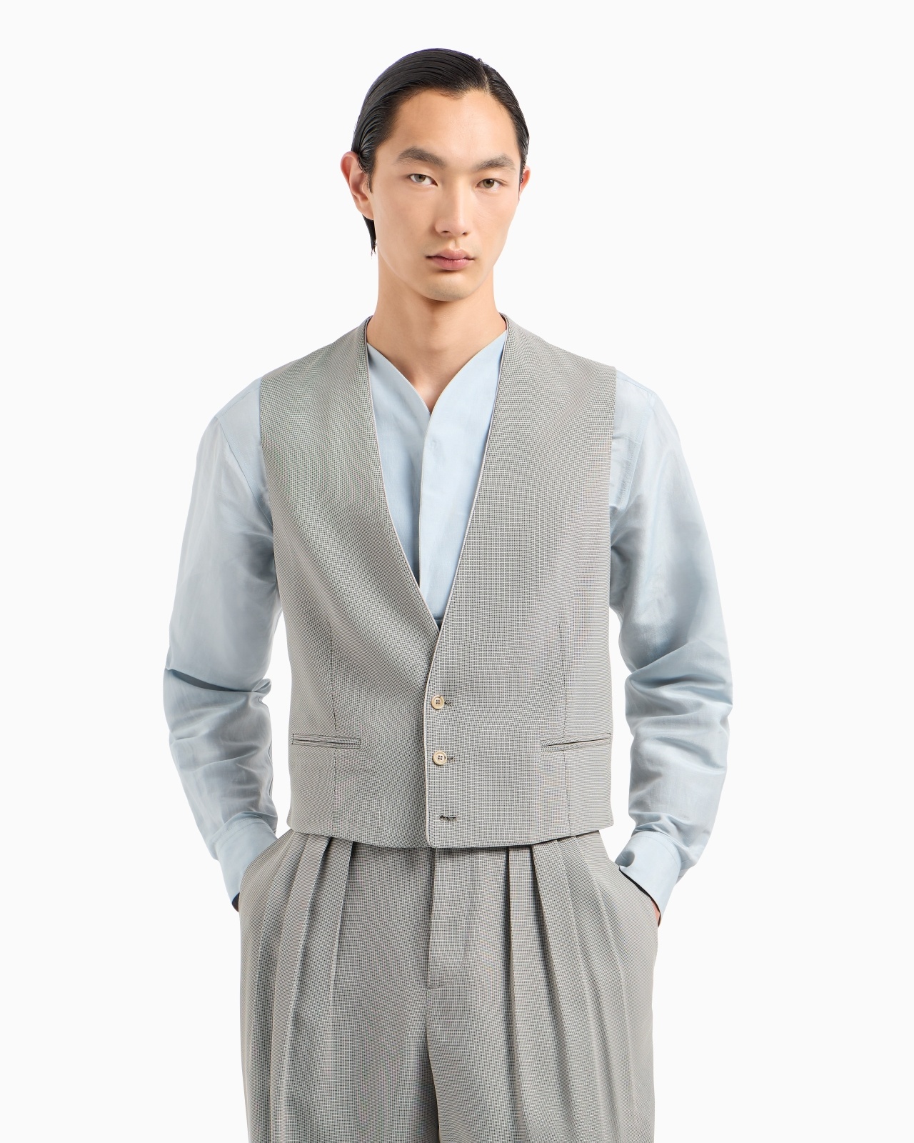 SINGLE-BREASTED WAISTCOAT IN A TEXTURED VISCOSE BLEND - 4
