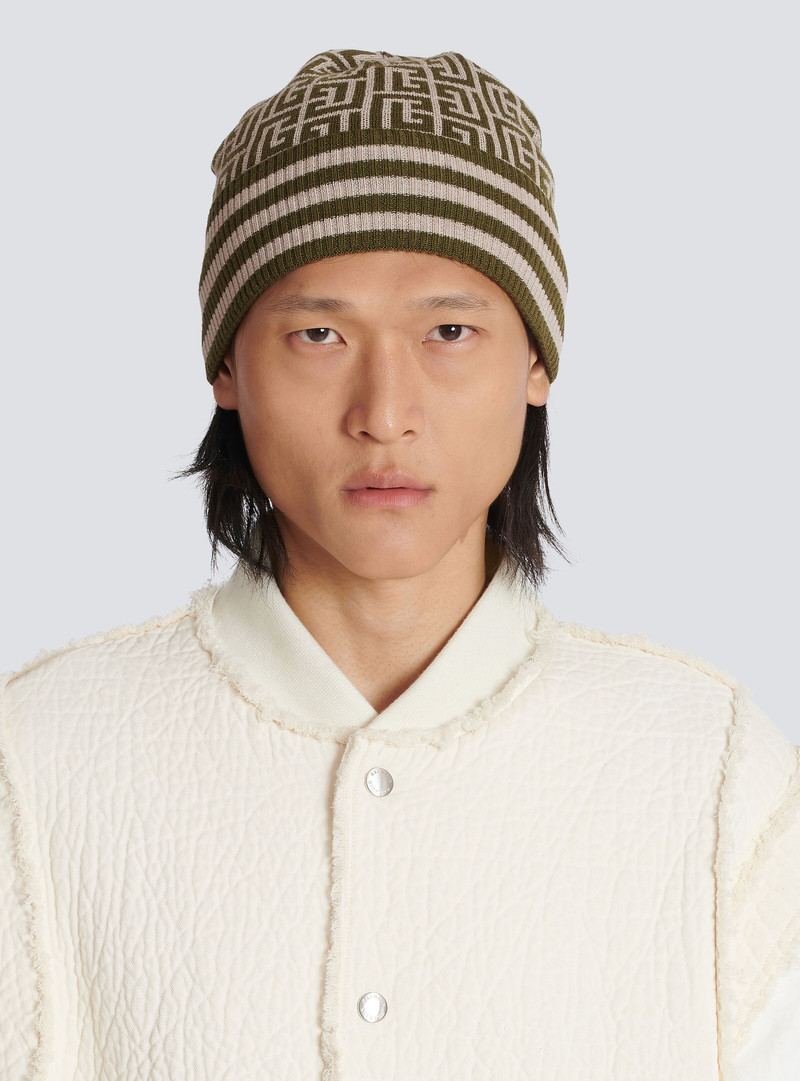 Balmain Monogrammed embroidered wool hat outlook