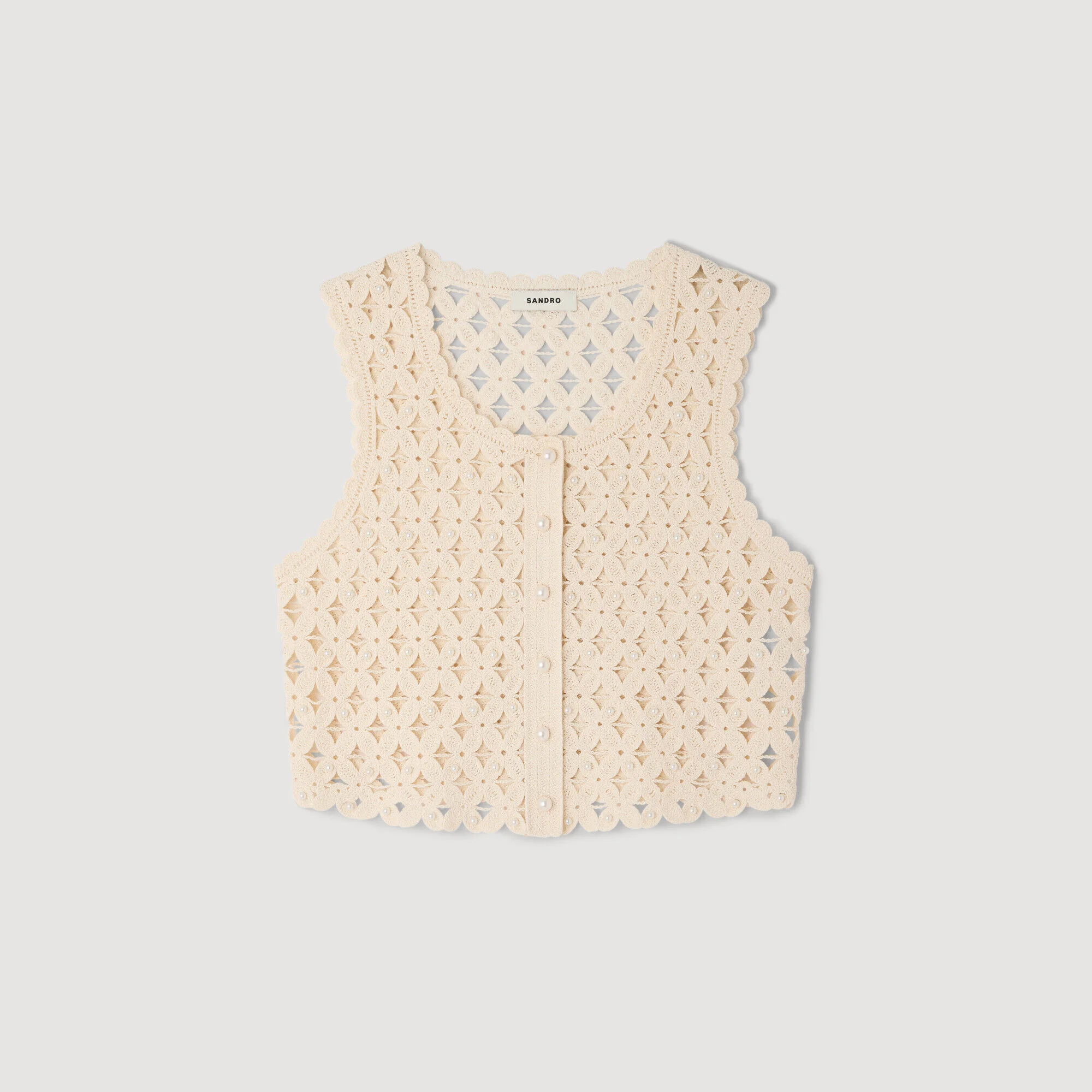 BEADED CROCHET KNIT TOP - 1