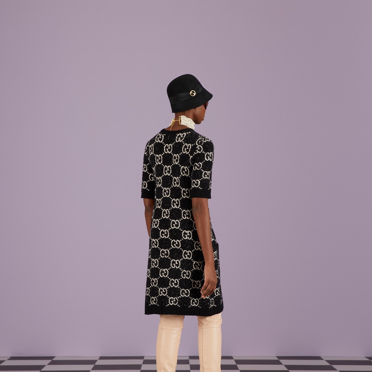 GG jacquard short sleeve dress - 7