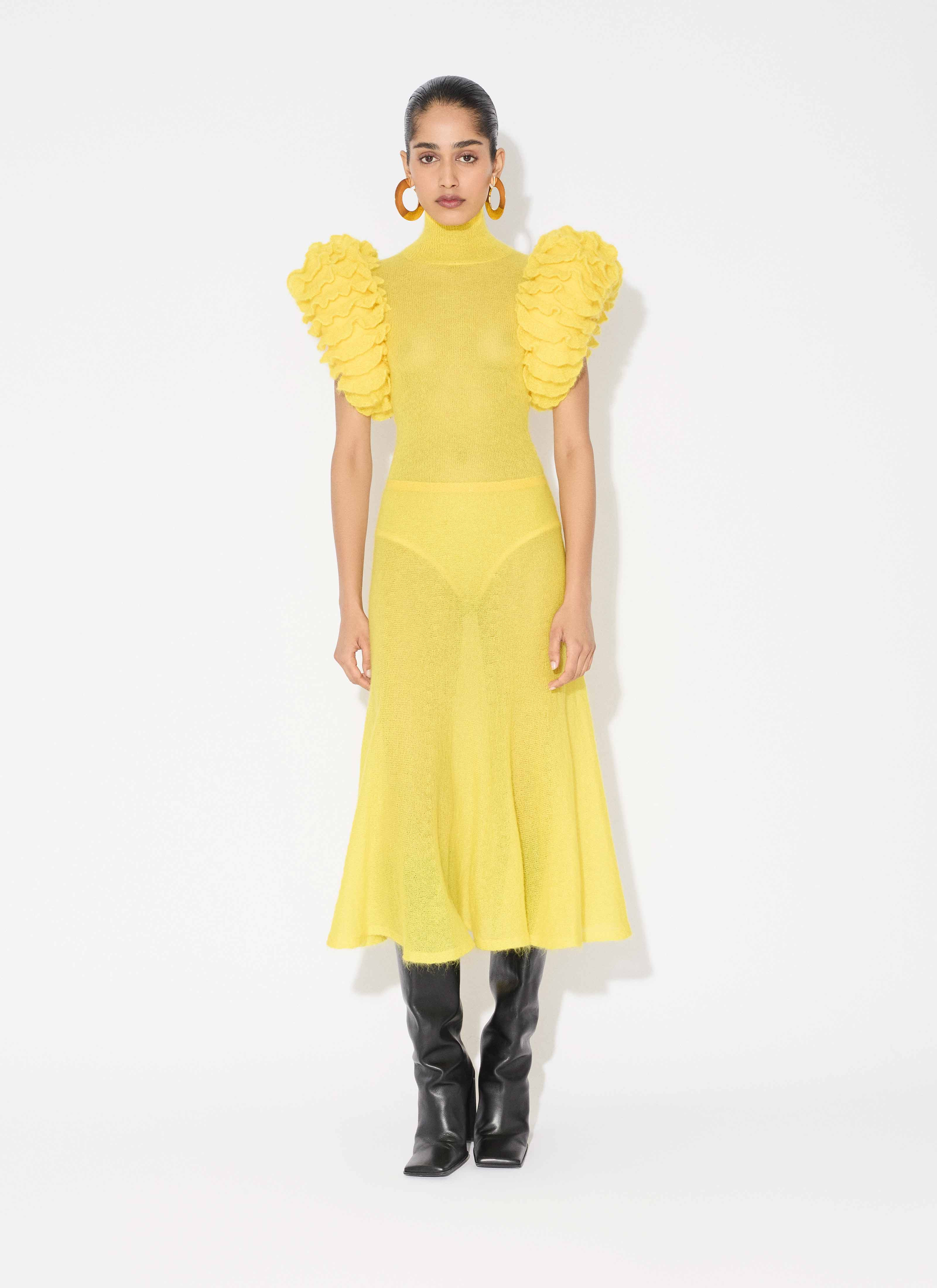 MOHAIR KNIT SCULPTURAL RUFFLE BODYSUIT - 2
