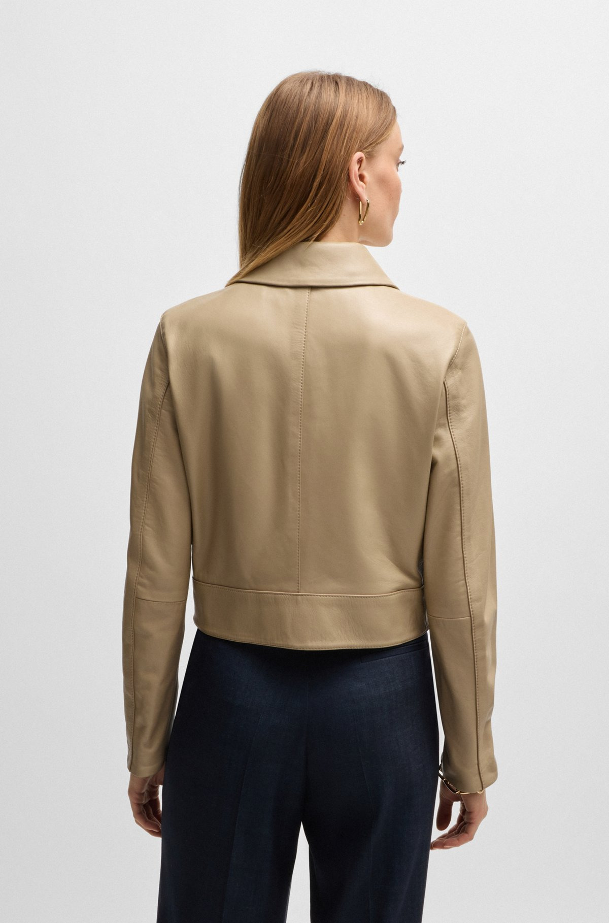 LEATHER JACKET WITH CONTRAST CUFFS AND BUTTONED CLOSURE - 4