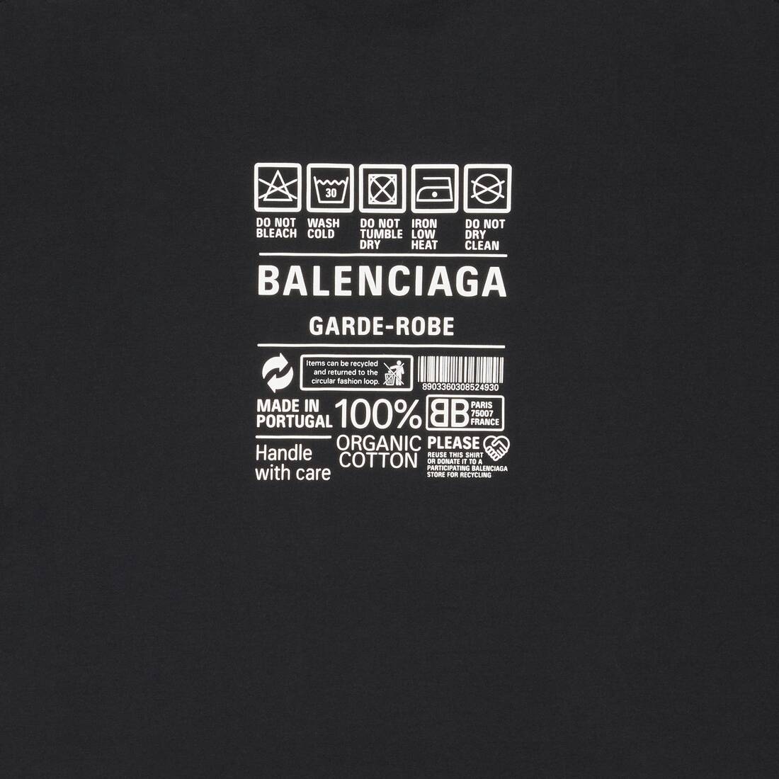 BALENCIAGA Men s Care Label T shirt Medium Fit in Black REVERSIBLE