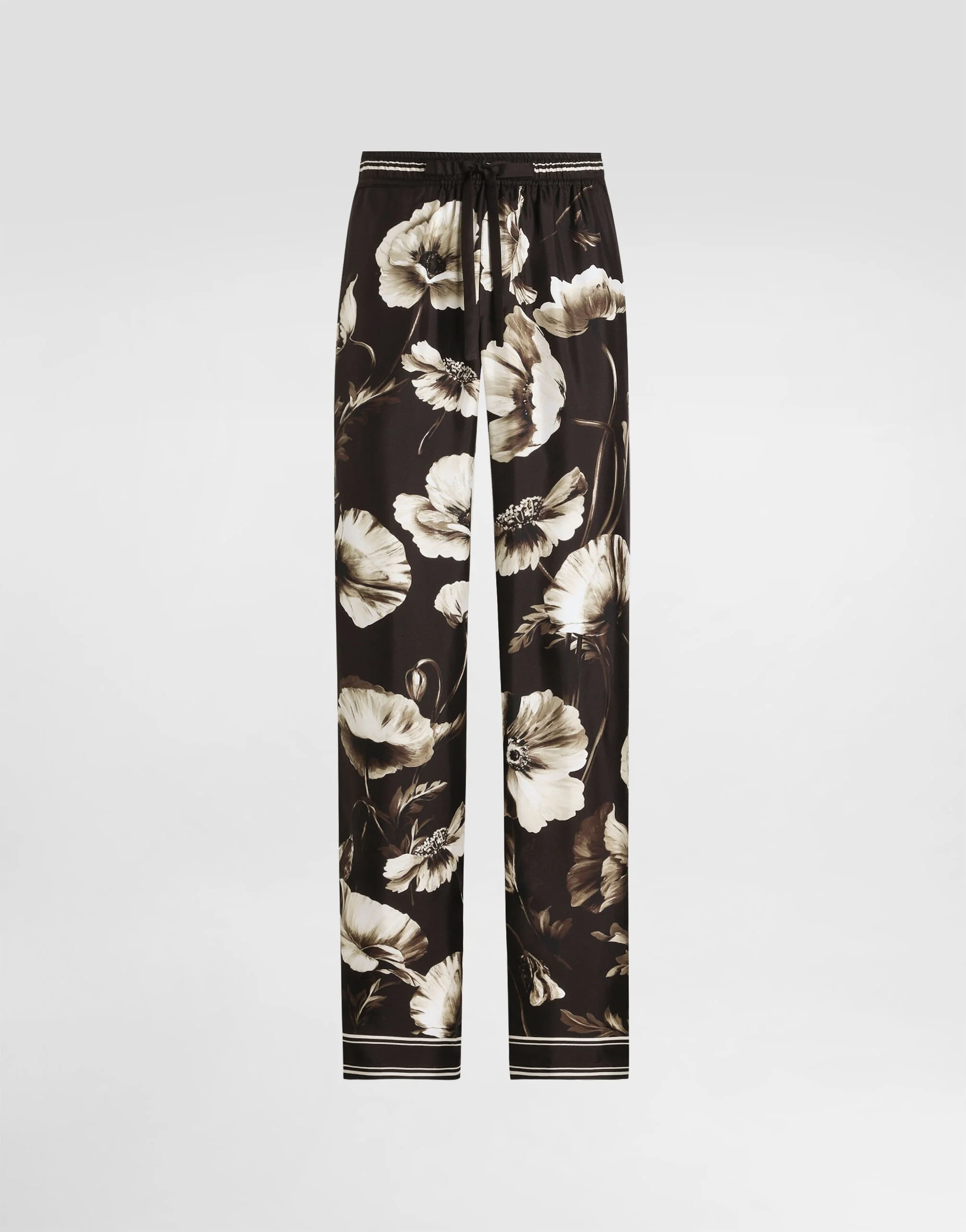 Poppy-print silk twill trousers - 1