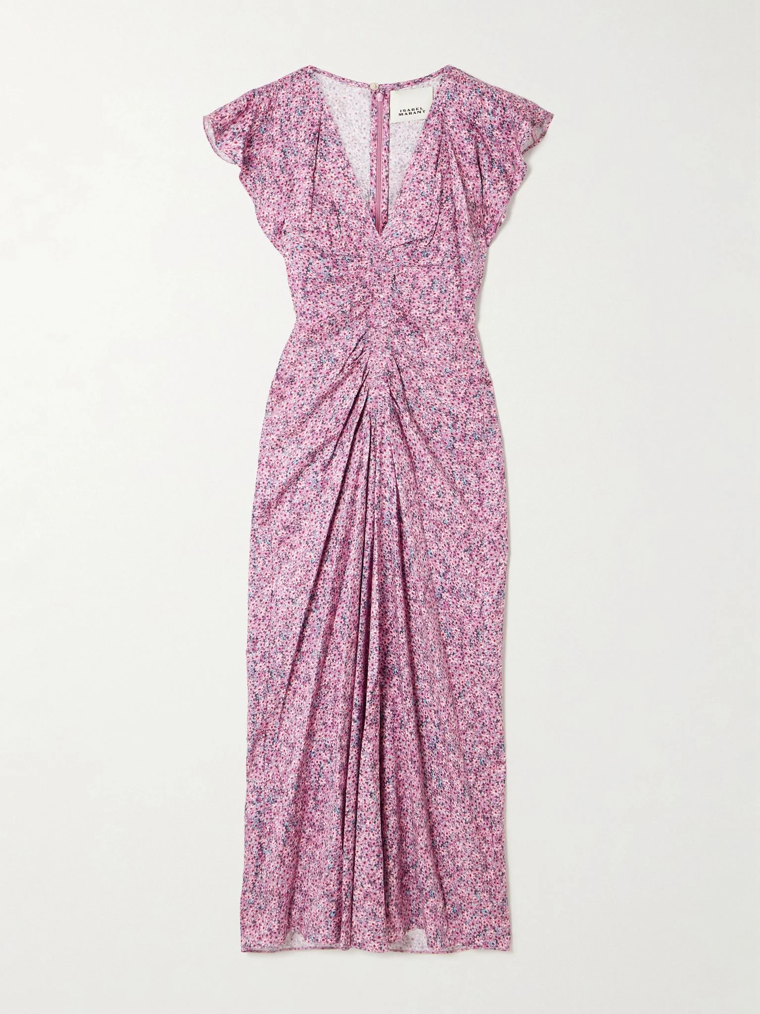 Lyndsay gathered printed satin midi dress Pink - 1