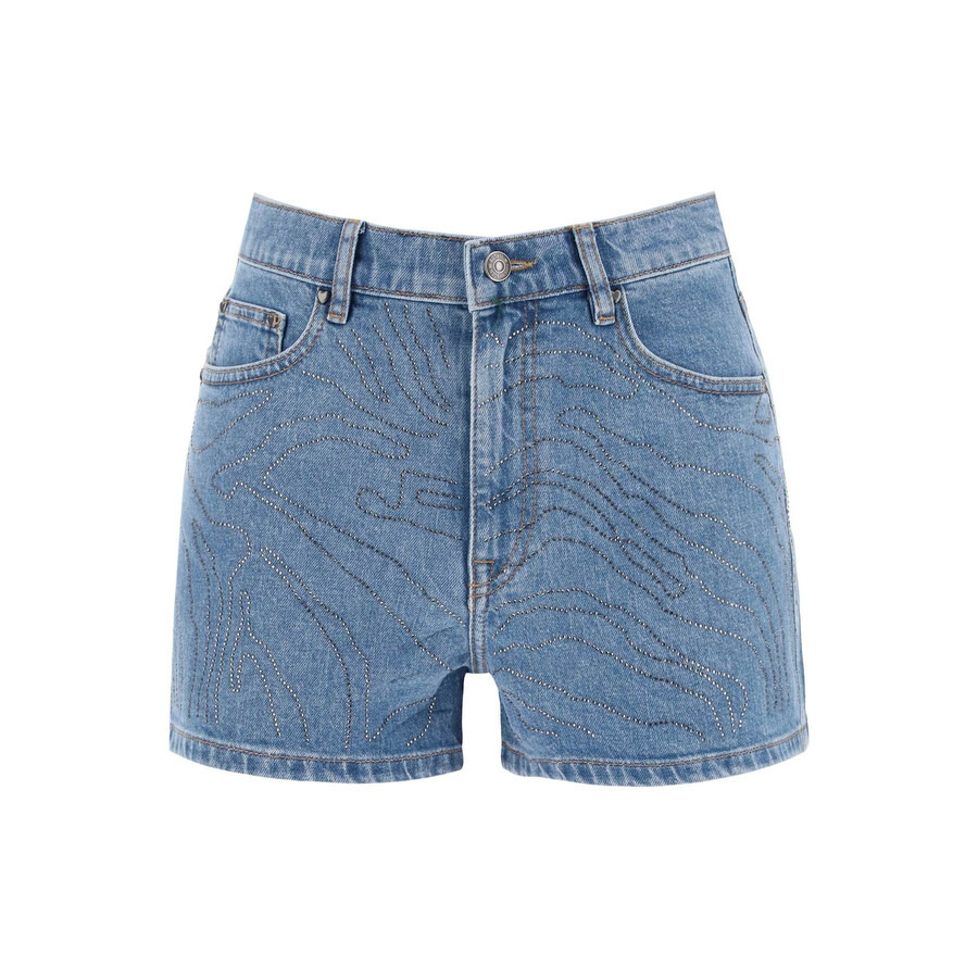 Rotate Ladies Light Blue Denim Rhinestone Denim Shorts - 5