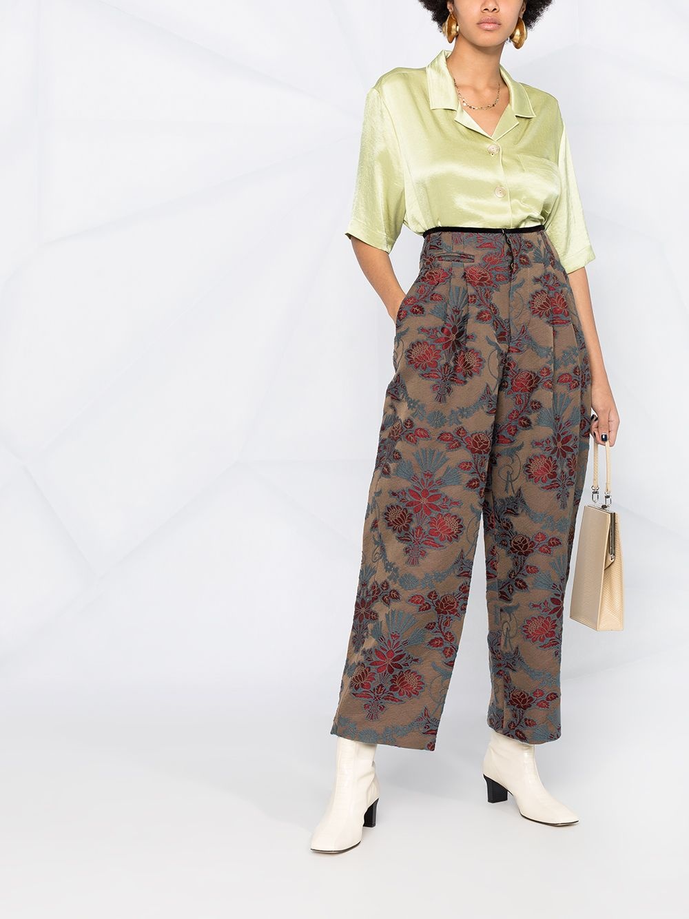 high-waisted floral print tapered trousers - 2