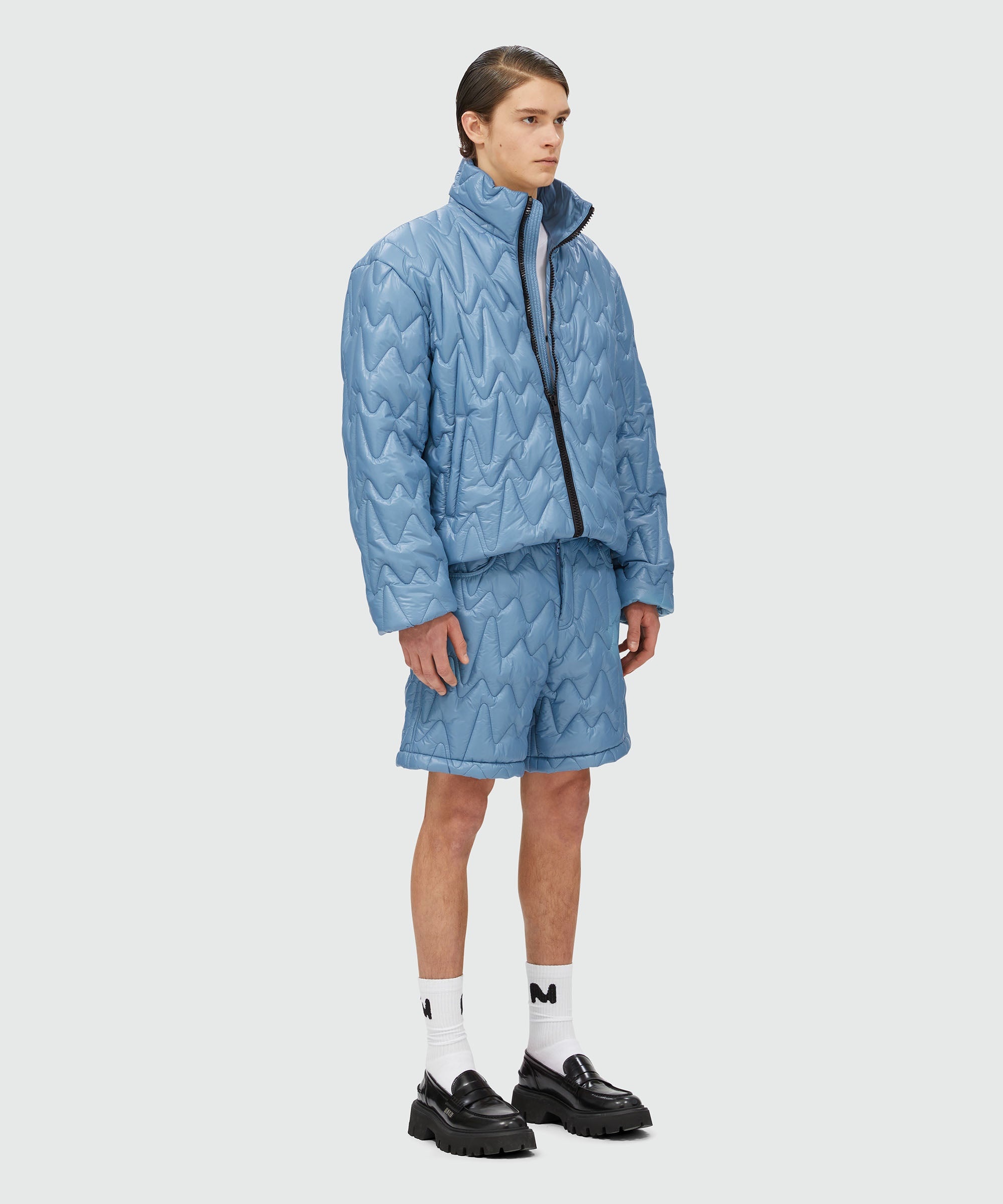 Sky blue "TheMwave" quilted pattern shorts - 4