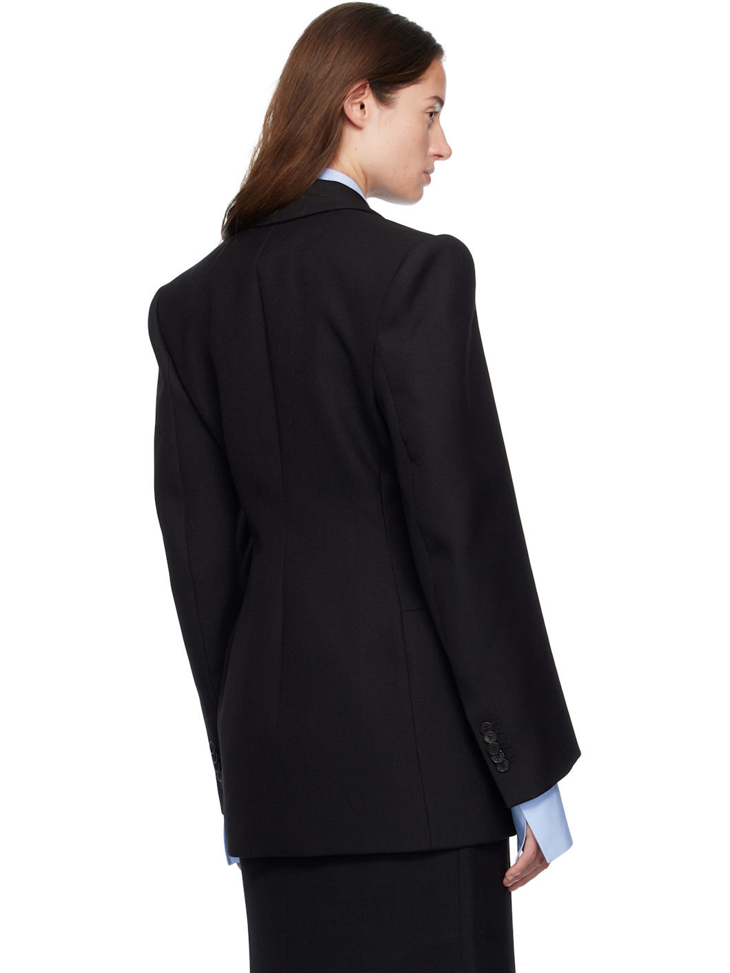 Black Double Breasted Contour Blazer - 3